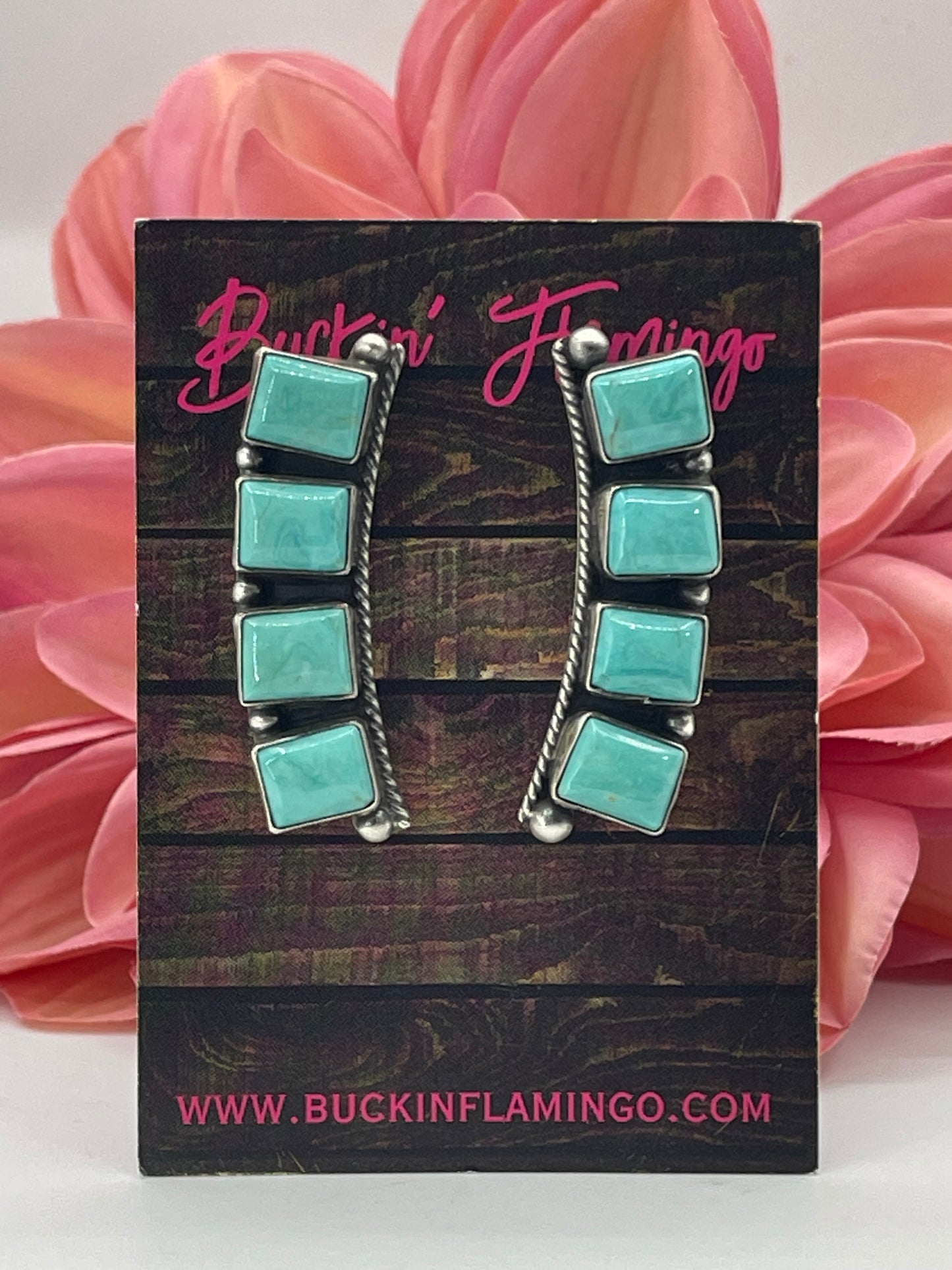 4 Stone Long Turquoise Post Earrings by Elouise Kee, Navajo