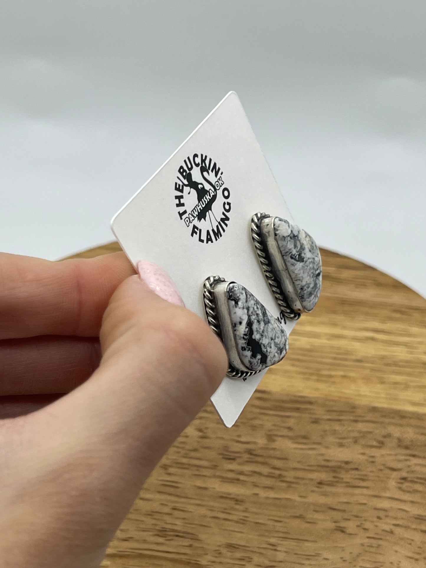 White Buffalo Triangle Post Earrings by Elouise Kee, Navajo