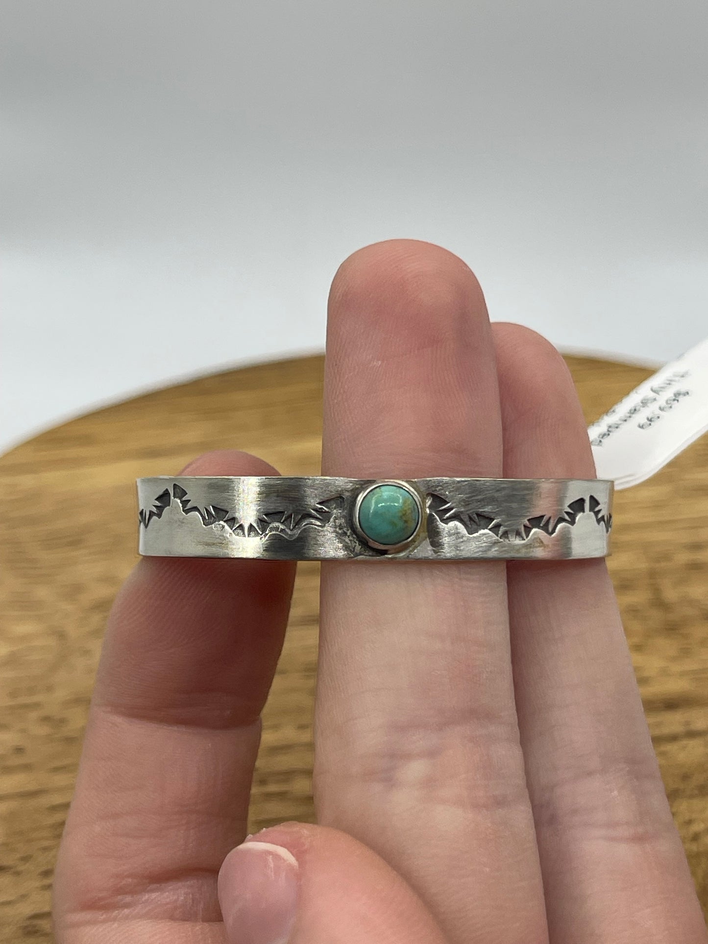 Tiny Stamped Turquoise Baby Cuff Bracelet by Gary Sandoval, Navajo