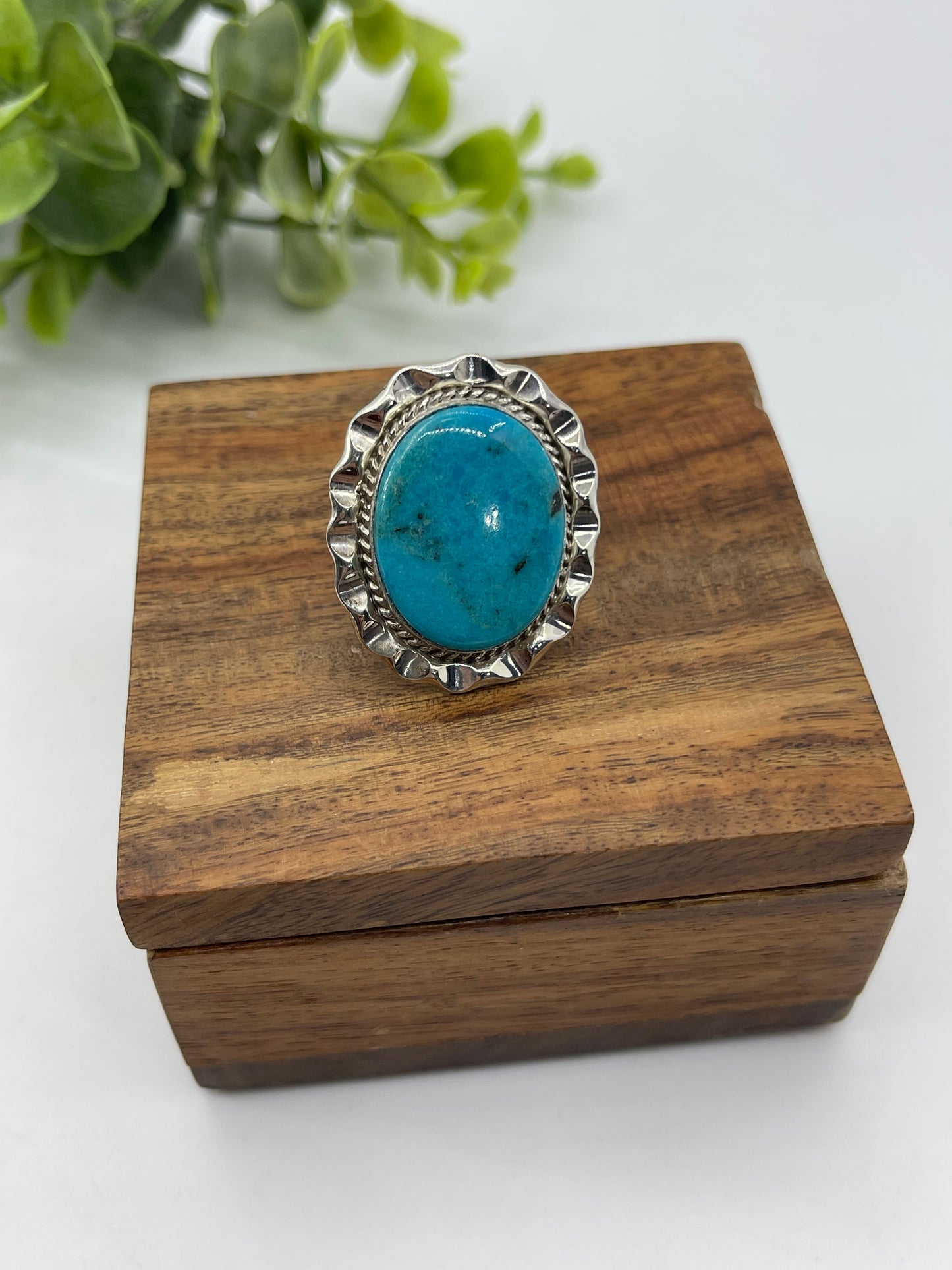 5.5 Kingman Turquoise Ring by Samuel Yellowhair, Navajo