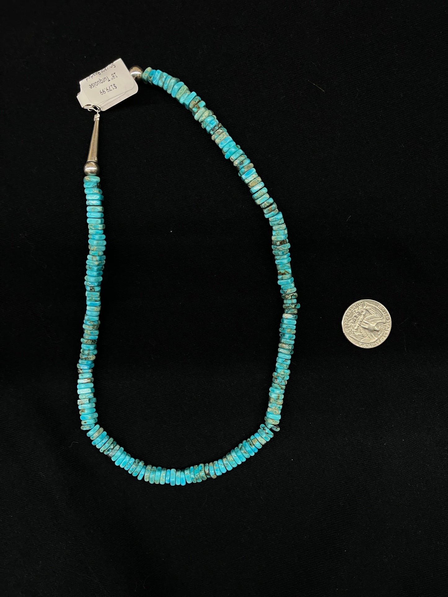 18" Turquoise Square Beaded Slab Necklace