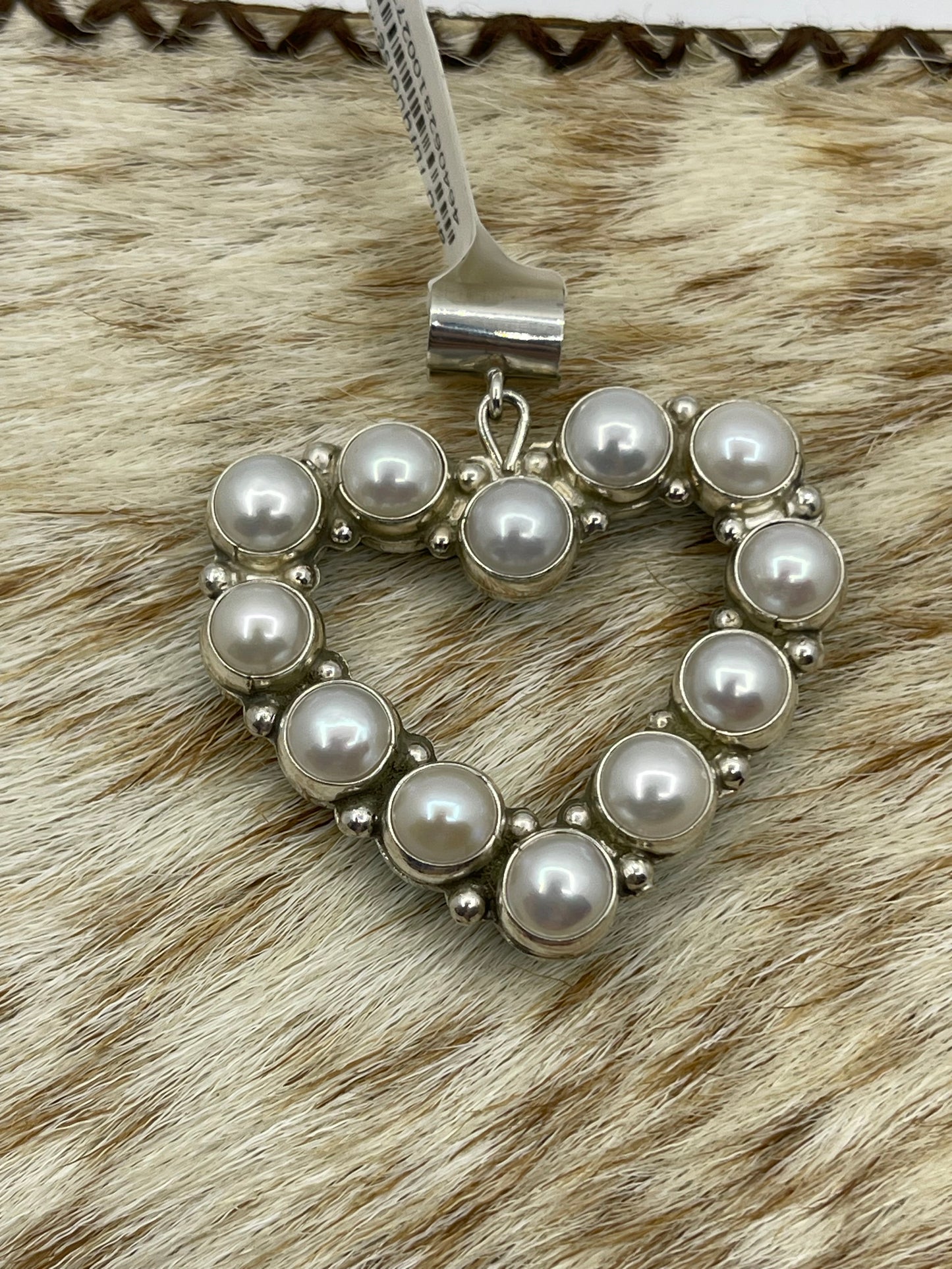 Reversible Freshwater Pearl and Turquoise Heart Pendant with a 6.8mm Bale by Martin Perry, Navajo