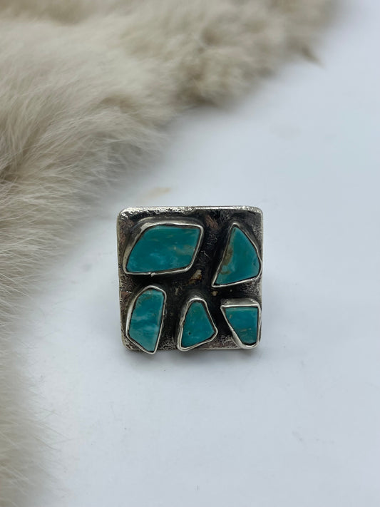 Adjustable 5 Stone Square Ring by Jude Candelaria, Zuni