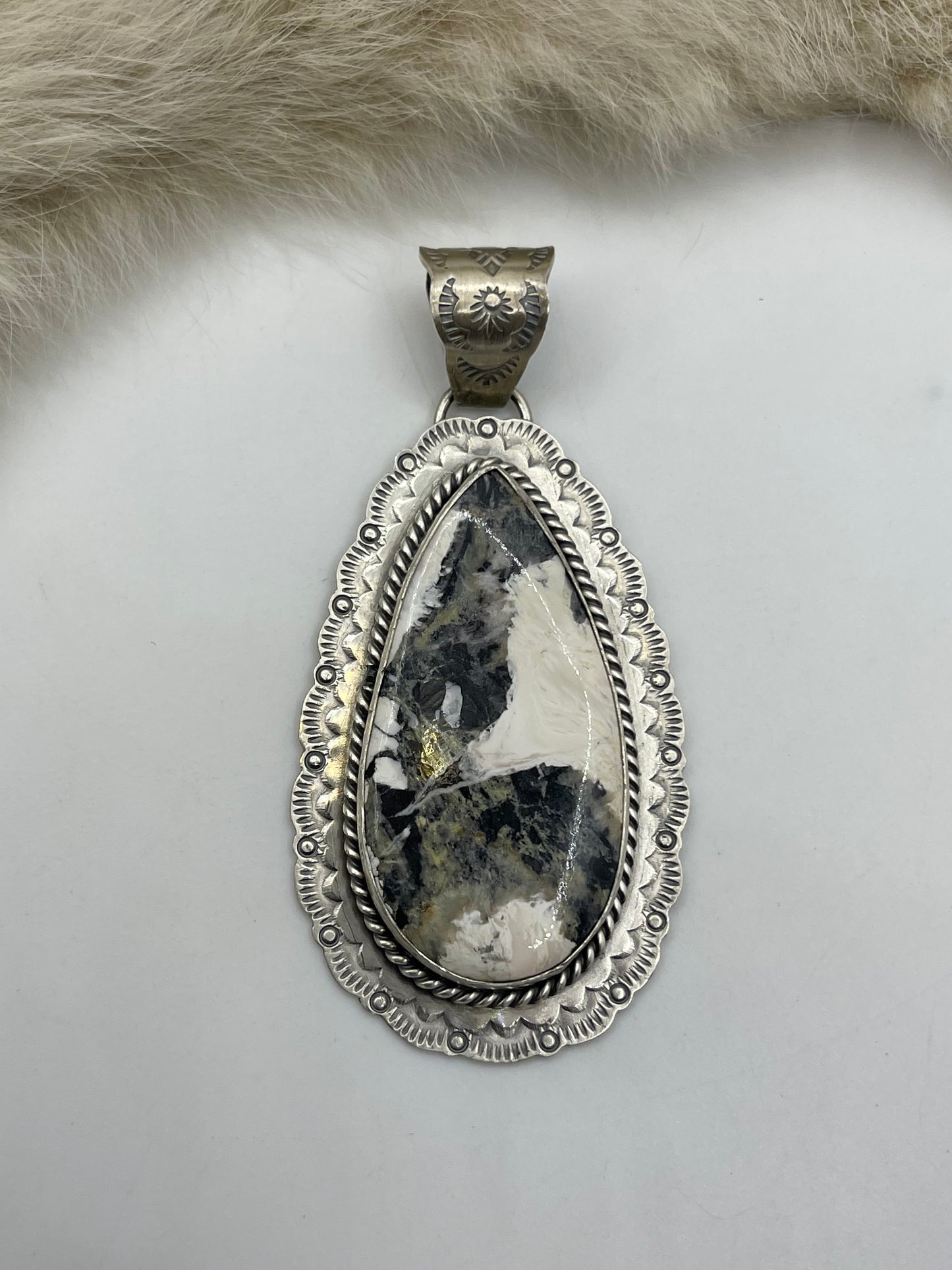 10mm Bale White Buffalo Pendant by Jeff Largo, Navajo