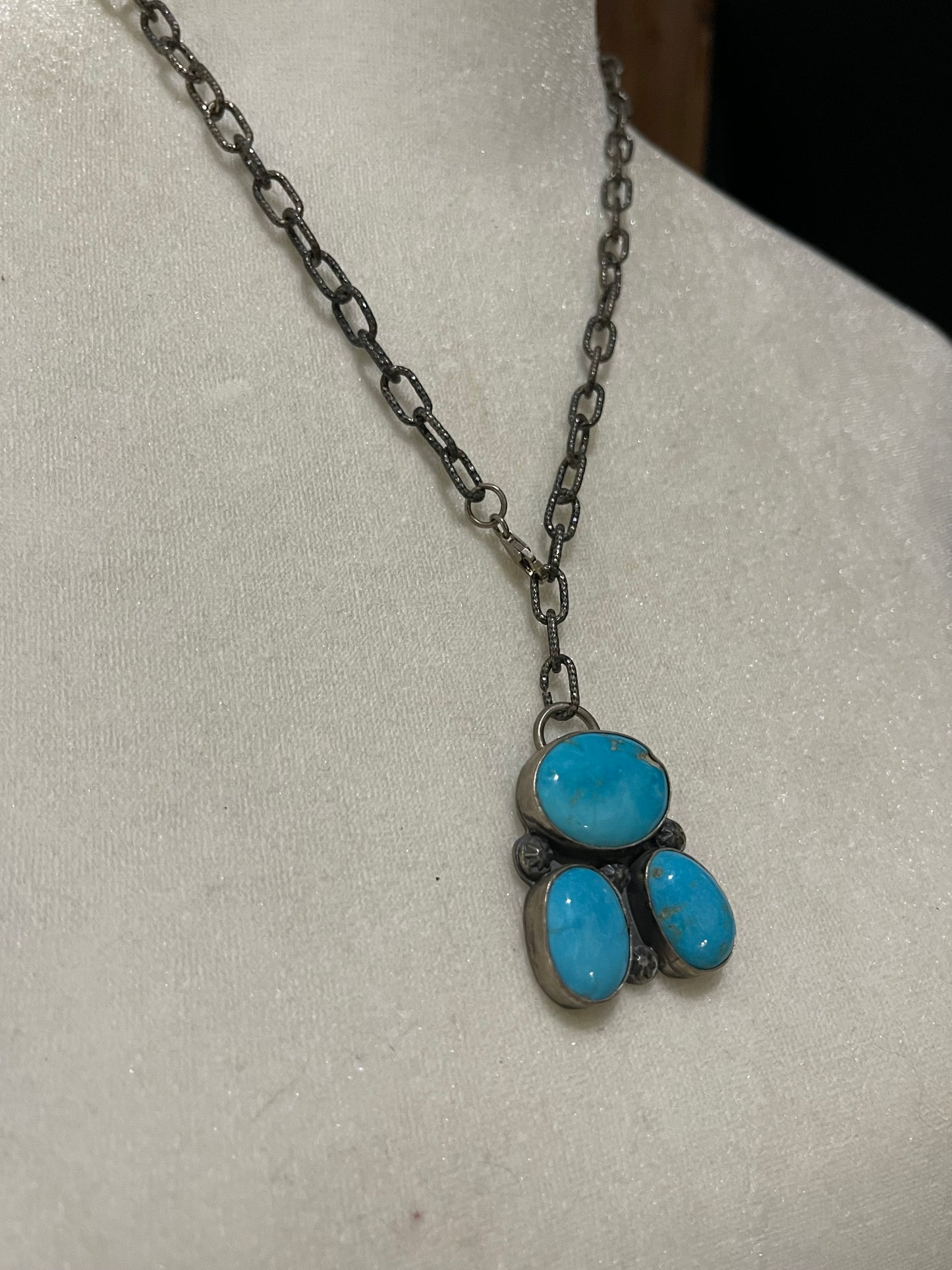 20" 3 Stone Sleeping Beauty Turquoise Lariat Style Necklace by Bison, Navajo