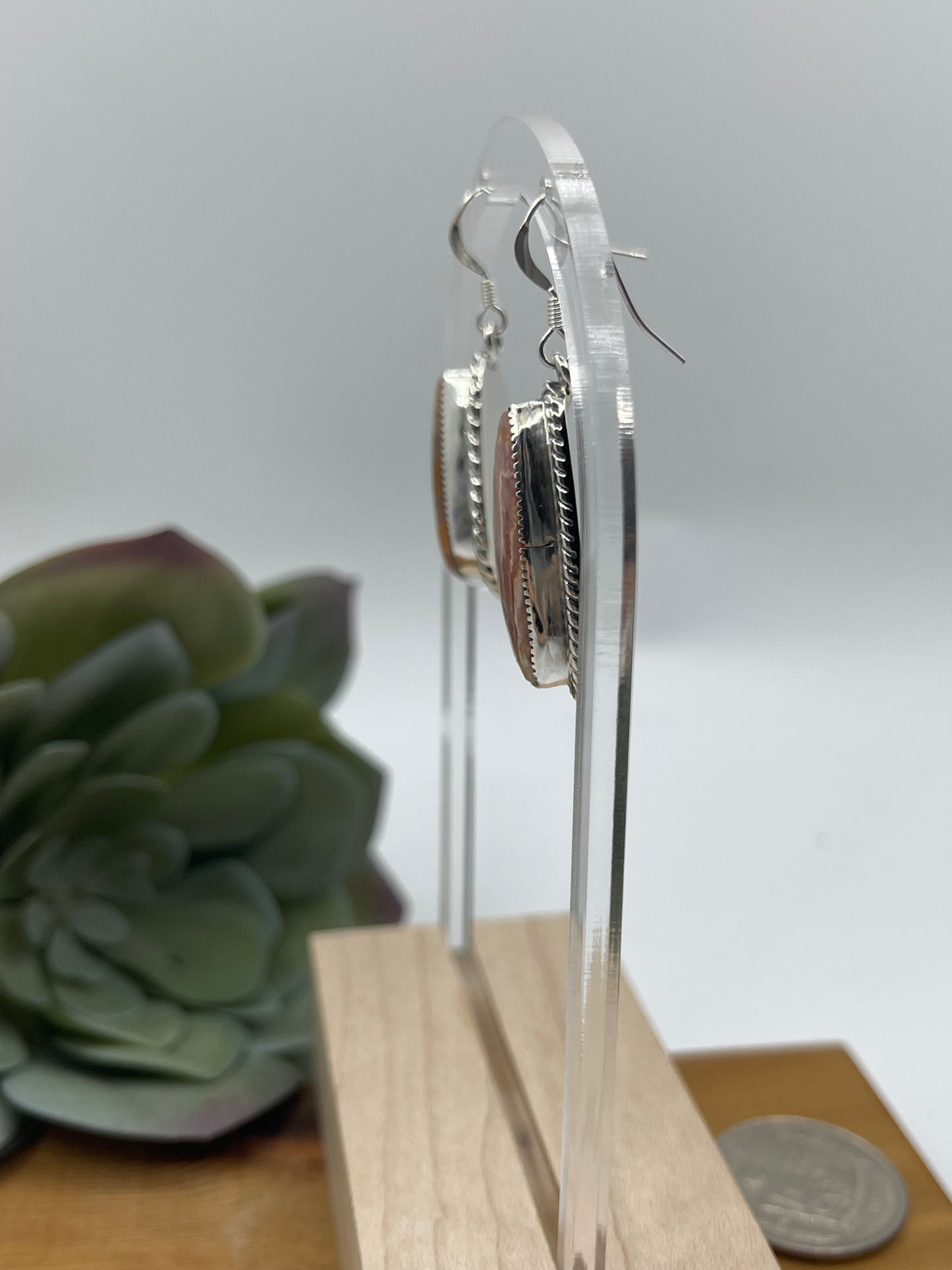 Triangle Rhodochrosite Dangle Earrings by Duane Smith, Navajo