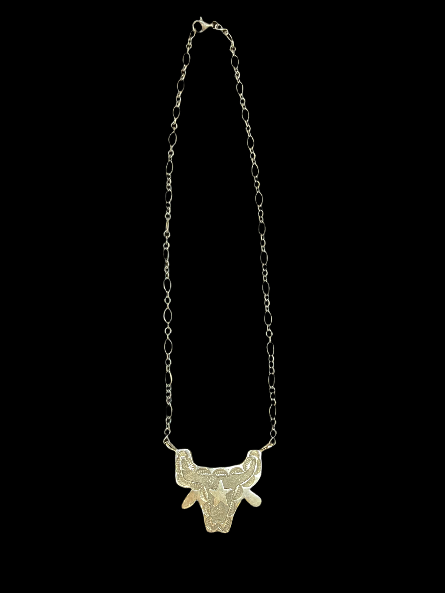 20" Sterling Silver Stamped Long Horn by Emerson Kinsel, Navajo