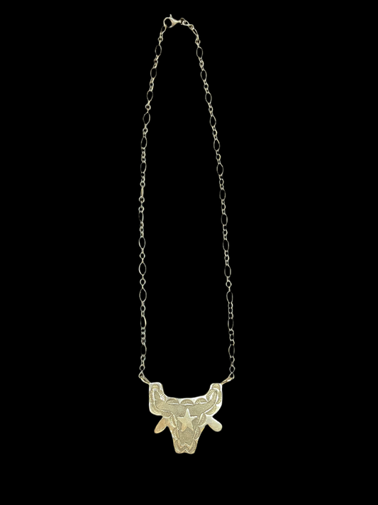 20" Sterling Silver Stamped Long Horn by Emerson Kinsel, Navajo
