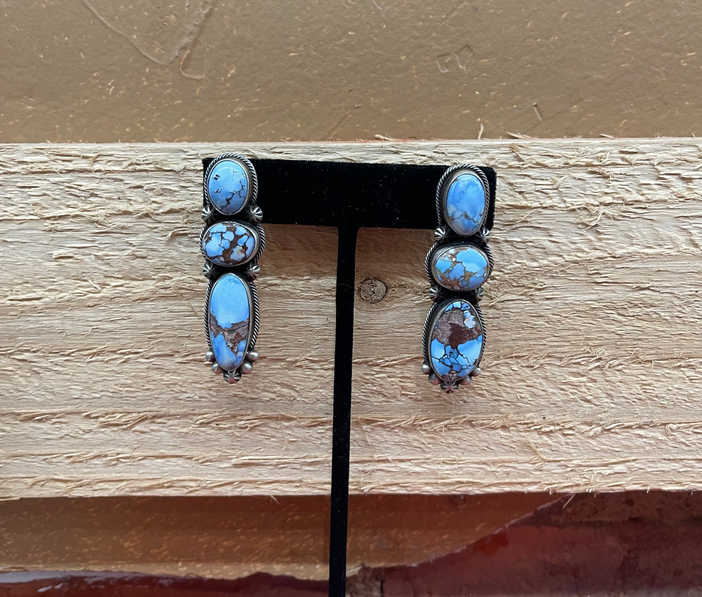 Golden Hills Turquoise Post Dangle Earrings by Timothy Yazzie, Navajo