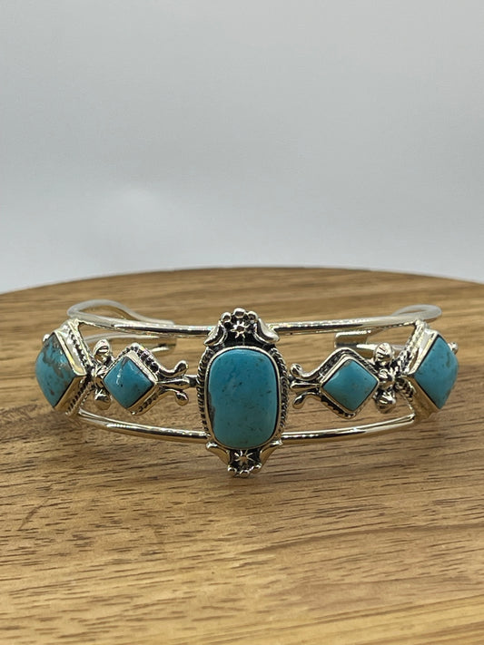 5 Stone Blue Kingman Cuff by Mike Smith, Navajo