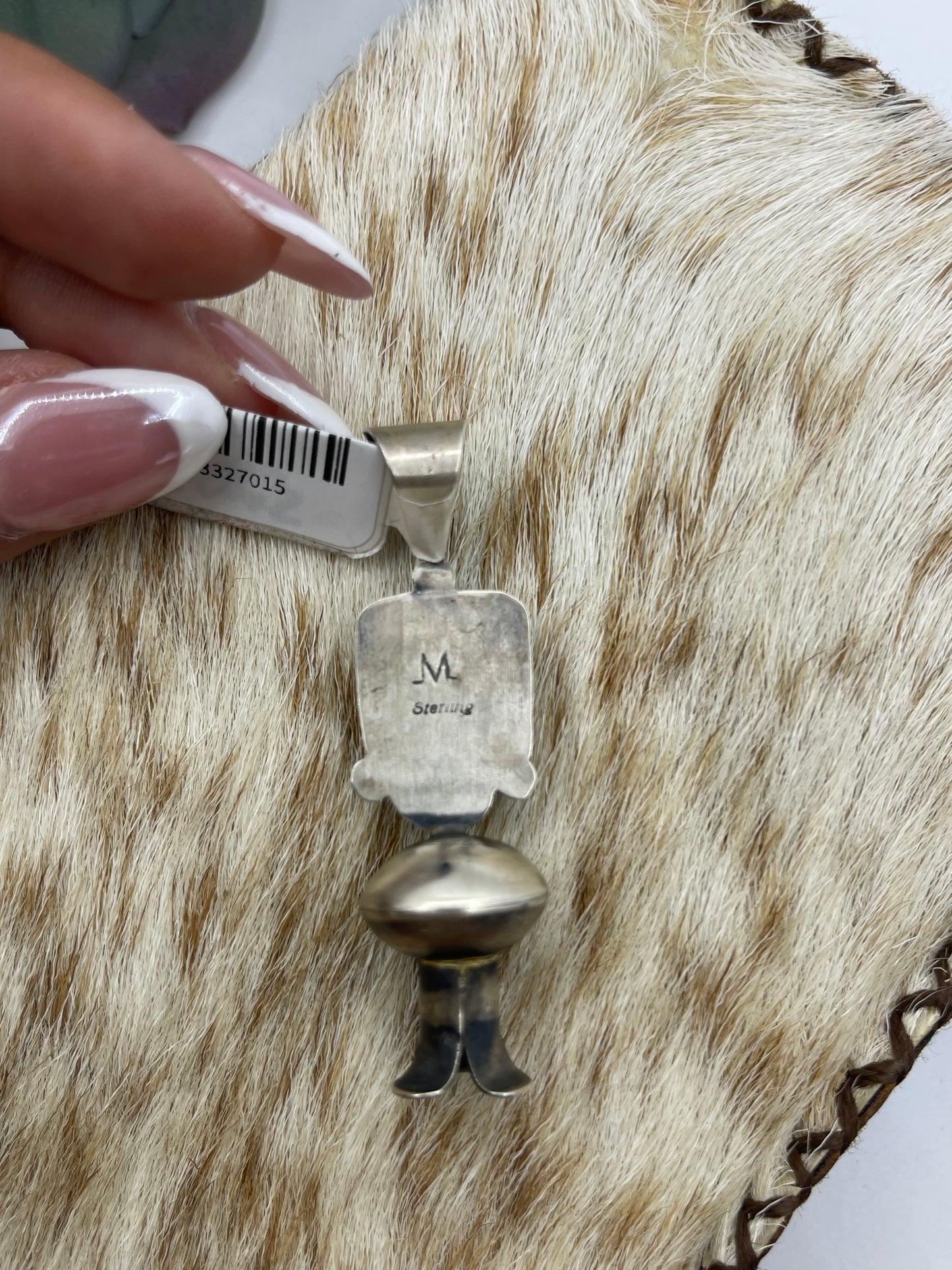 Royston Turquoise Squash Blossom Pendant with a 7mm Bale by Tia Long, Navajo