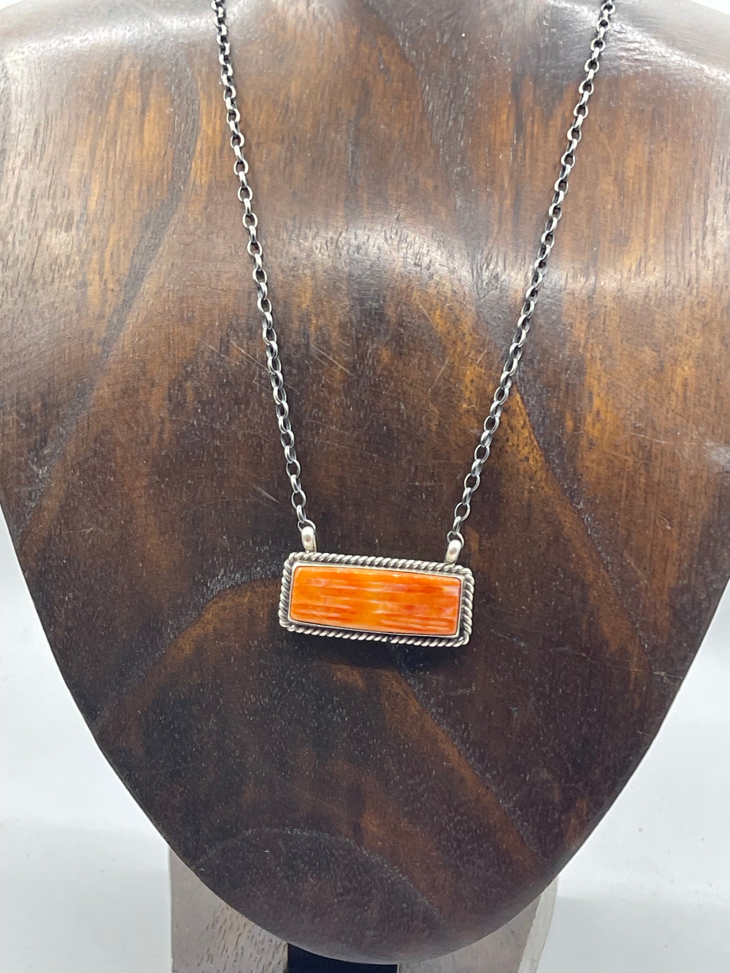 16" Orange Spiny Oyster Shell Bar Necklace by Johnny Dixon, Navajo