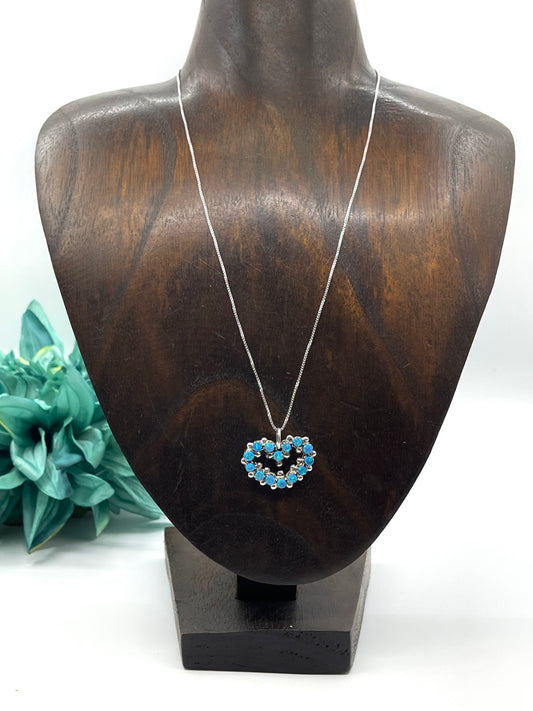 18" Blue Opal Heart Pendant Necklace by Marlon Quam, Zuni