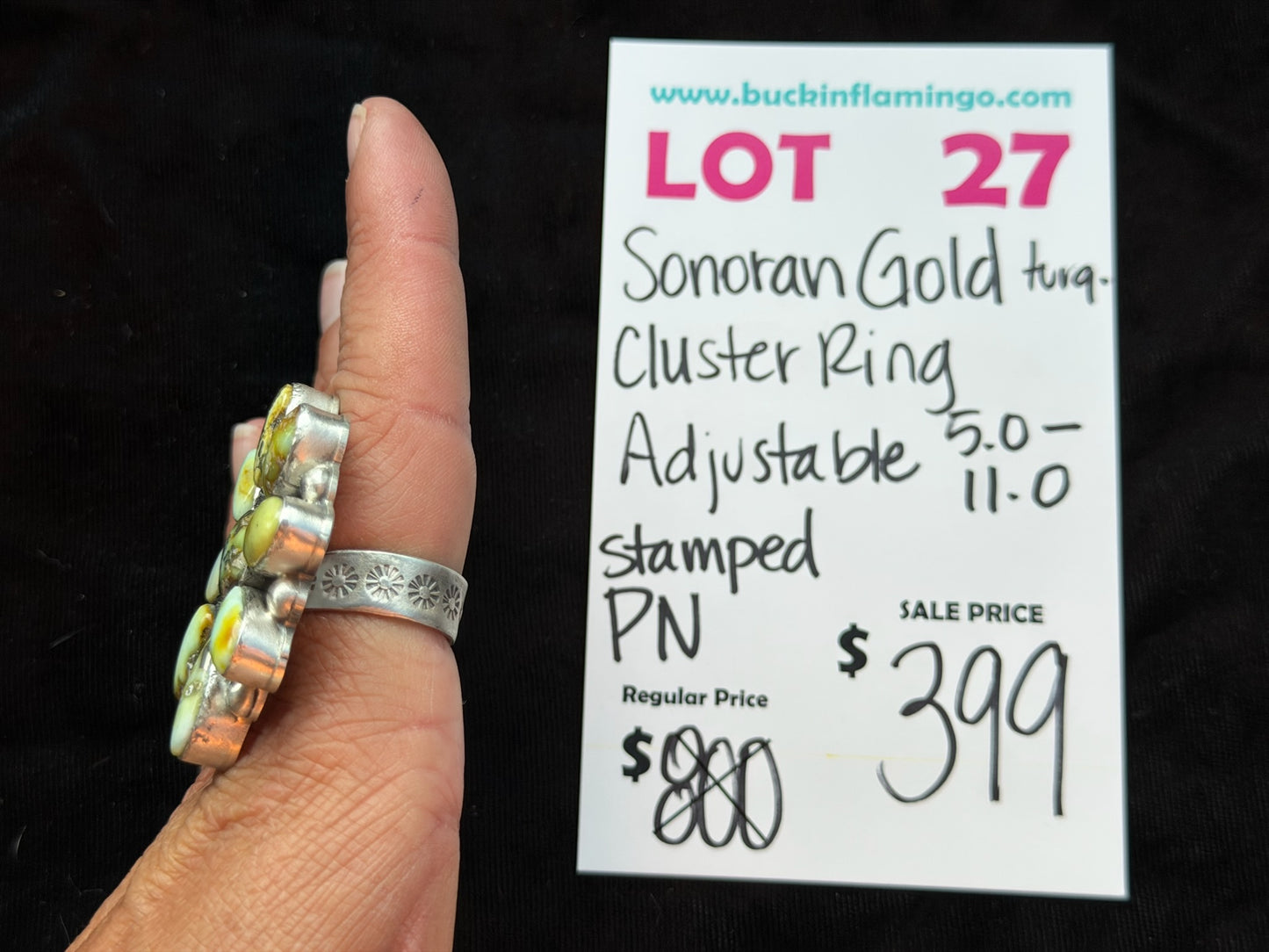 LOT 27 8/9 Sonoran Gold Turquoise Cluster Ring Adjustable 5.0-11.0 Stamped PN