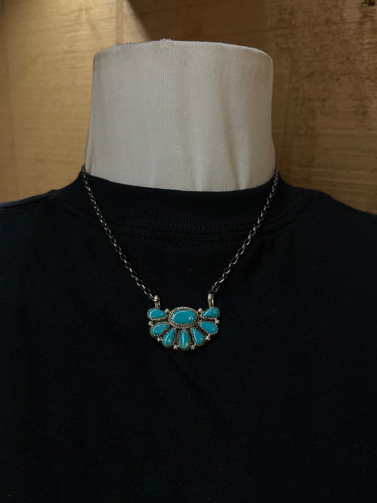 16" Turquoise Half Cluster Necklace by Alicia Wilson, Navajo