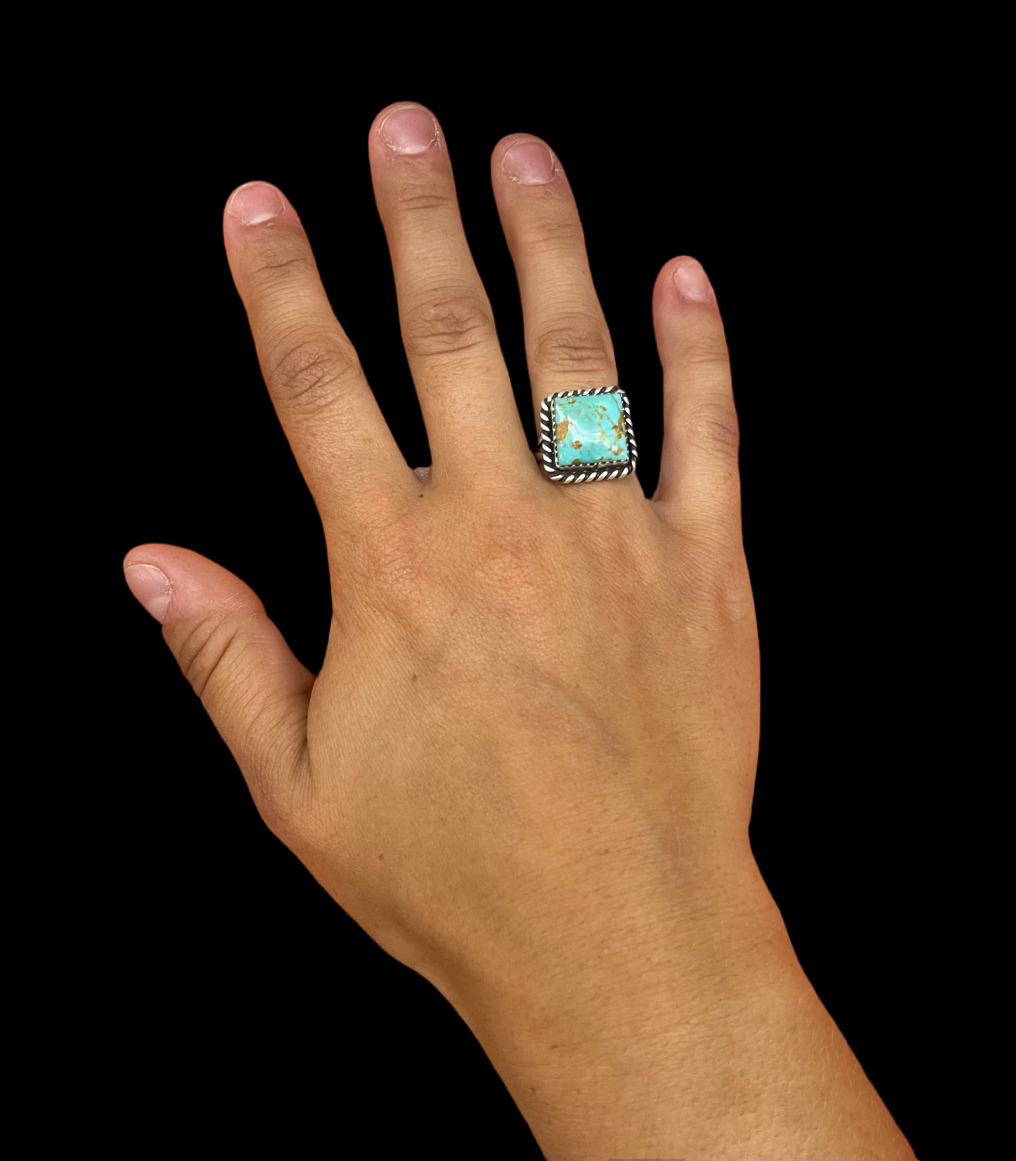 6.0 Kingman Turquoise Square Ring by Freda Martinez.