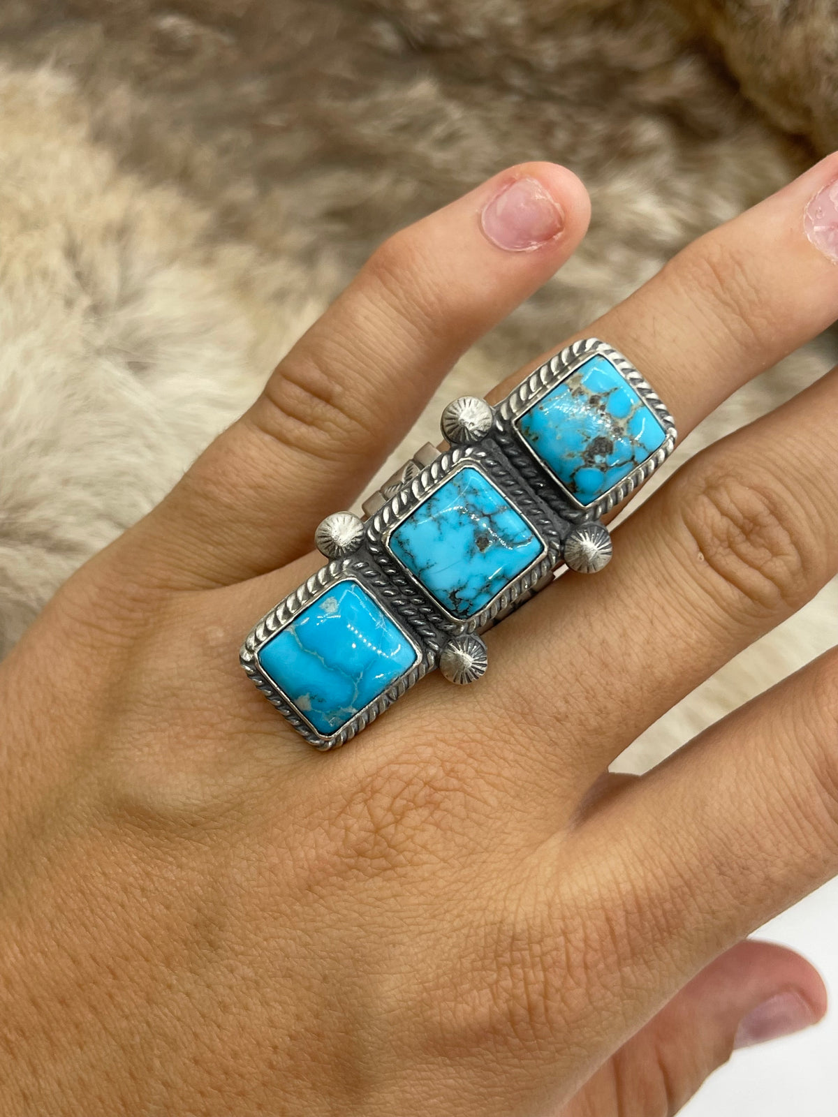 Adjustable 7.0-11.0 Turquoise Ring Stamped "P"