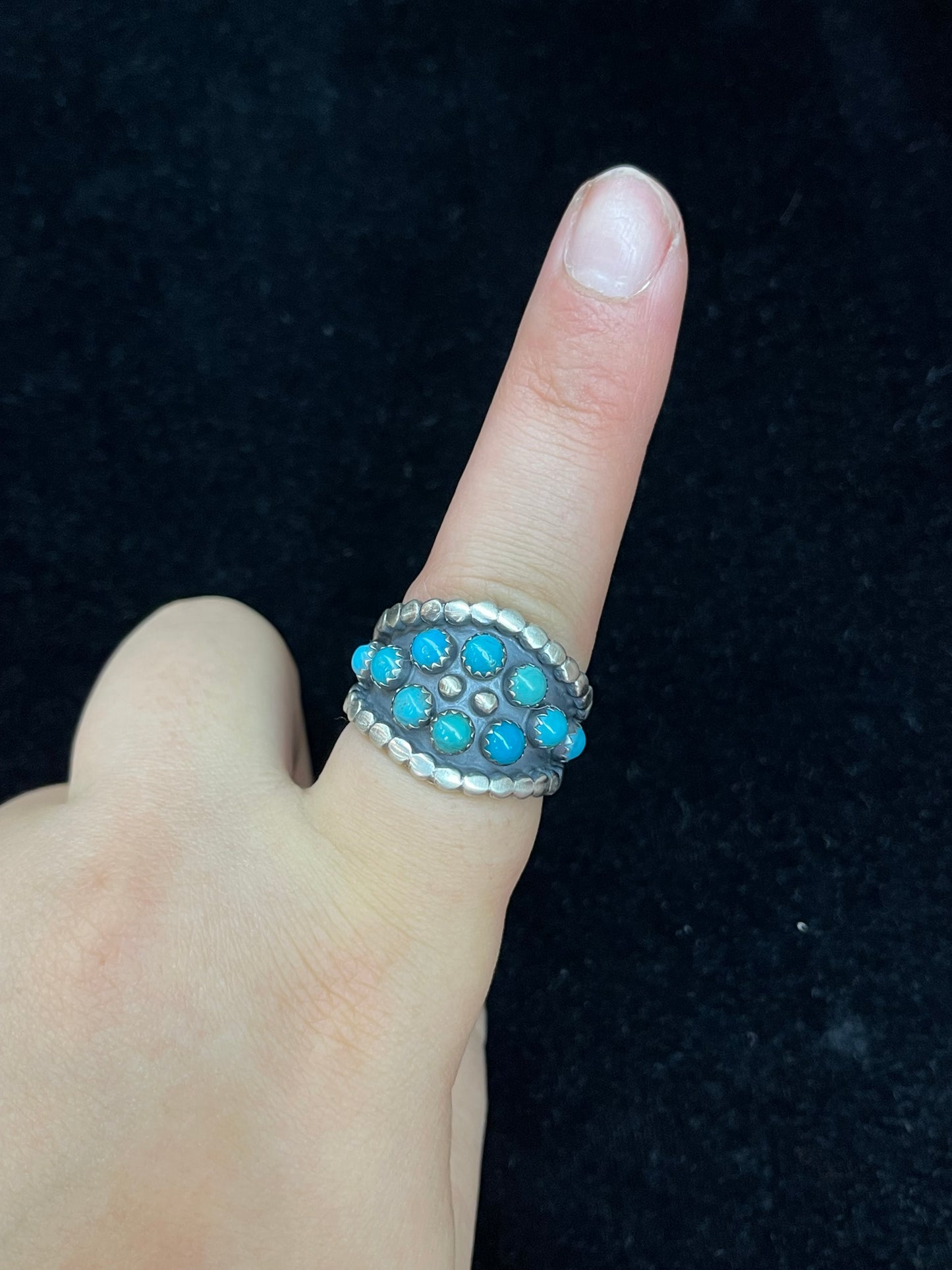 Ten Stone Turquoise Ring by Jeanette Saunders, Navajo