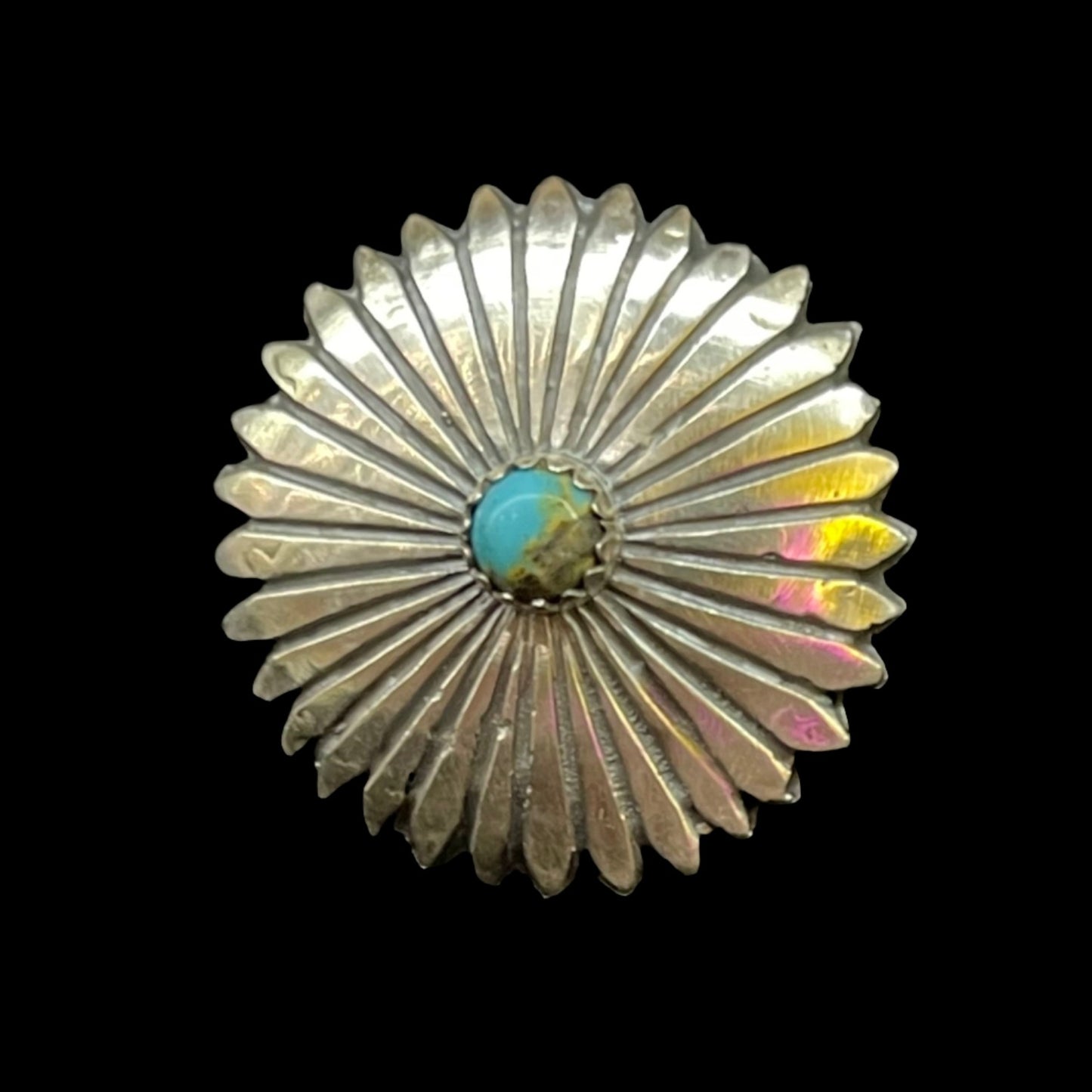 7.0 Turquoise Concho Ring by Alice Sanders, Navajo