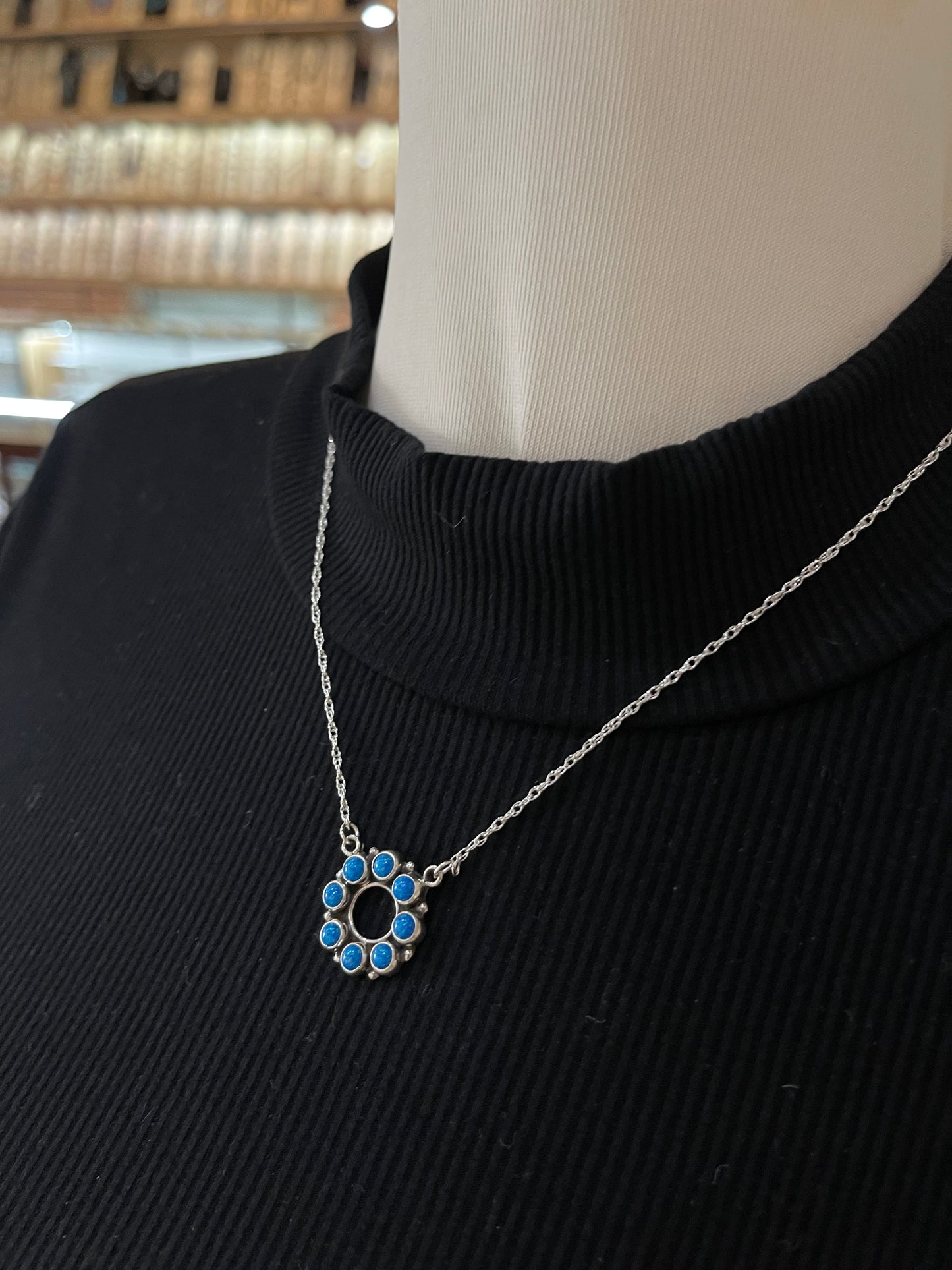 18" Blue Opal Infinity Necklace by Loretta Delgarito, Navajo