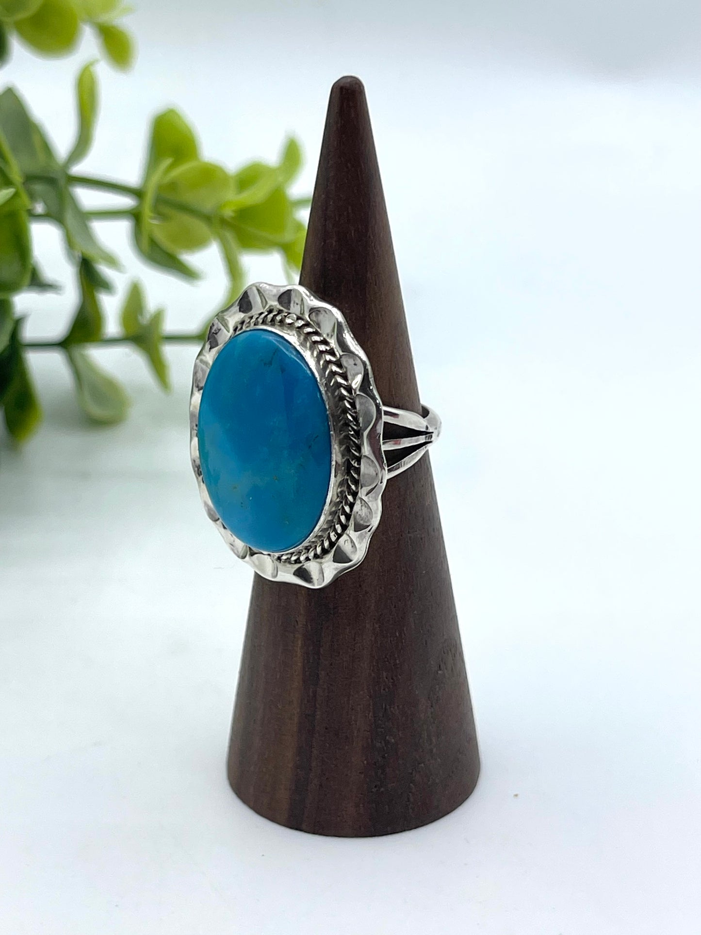 6.0 Kingman Turquoise Oval Ring by Samuel Yellowhair, Navajo