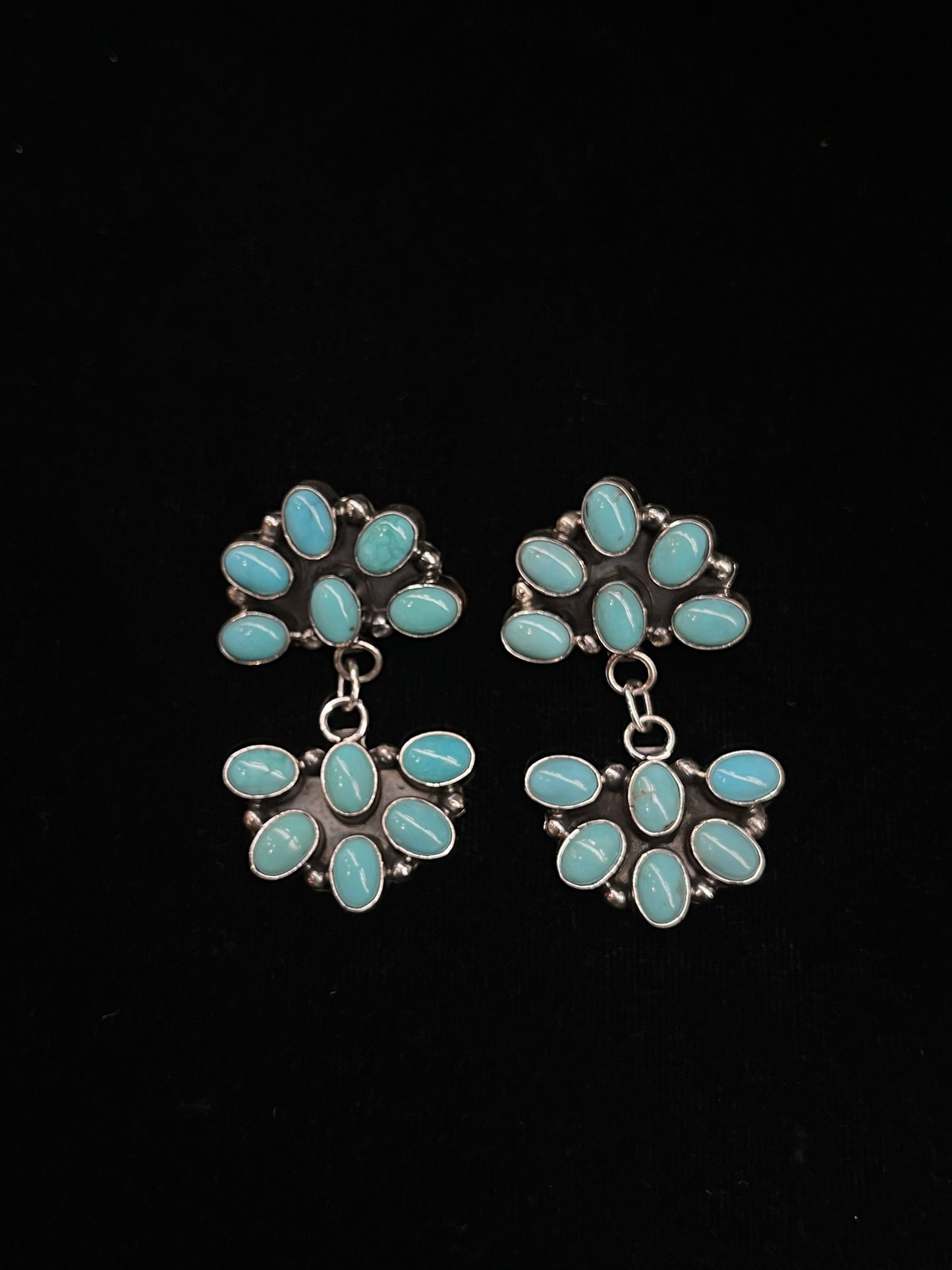 Double Half Cluster Turquoise Post Dangle Earrings by Jennifer Begay