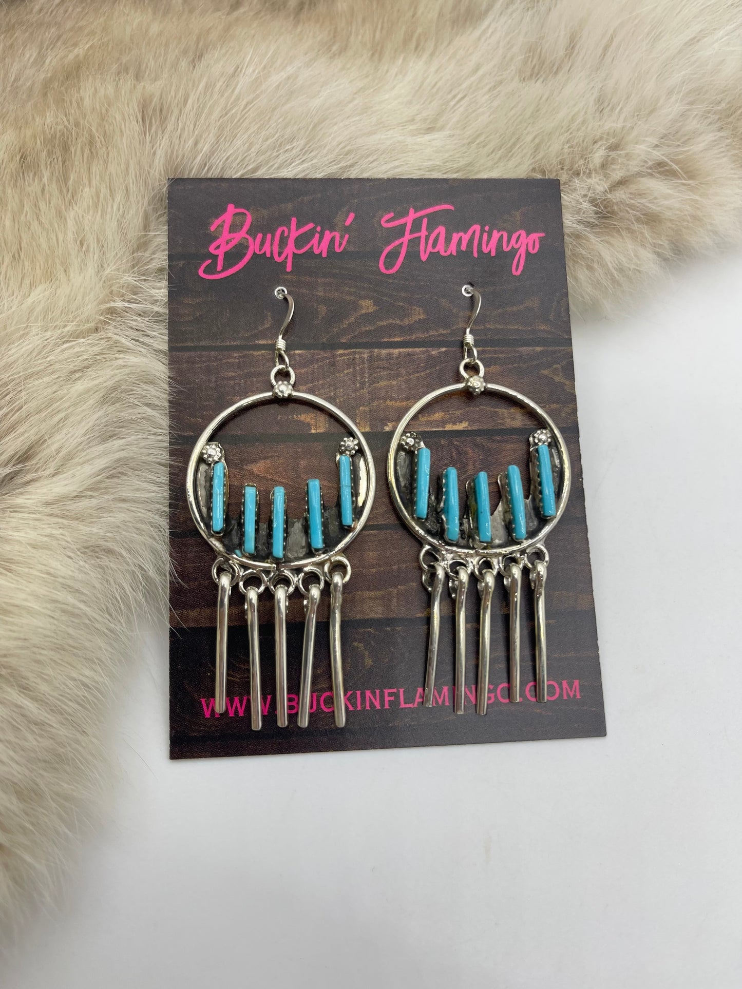 Circle Dangle Earrings With Fringe By Kathryn Qualo, Zuni