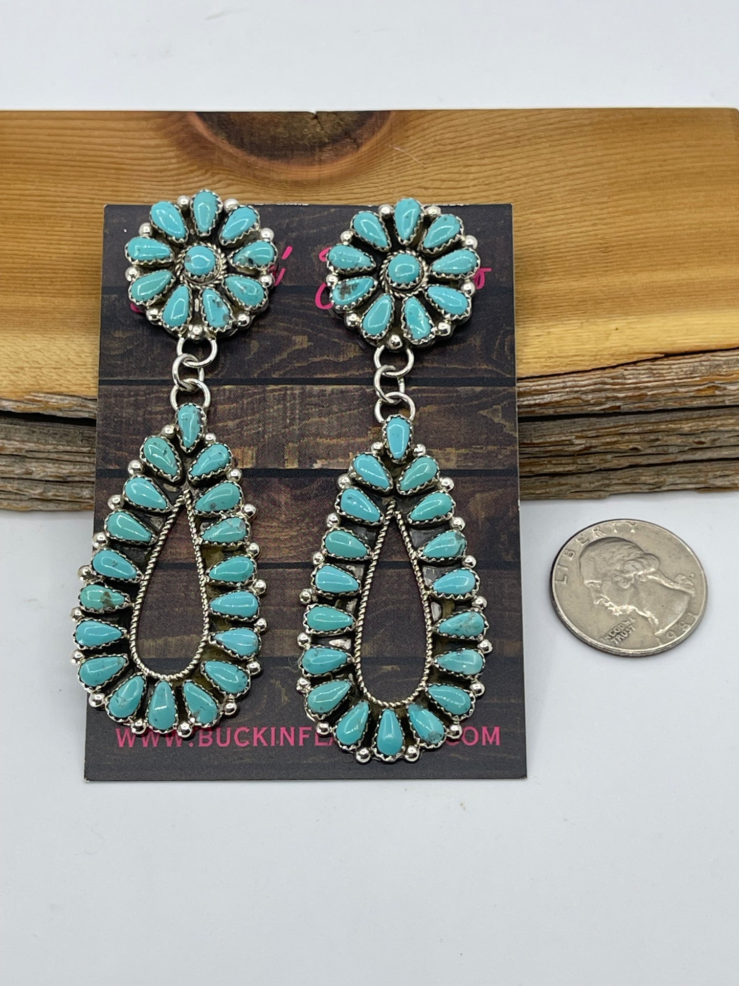 LOT 48 1/4 Turquoise Cluster Teardrop Post Dangle Earrings by Alicia Wilson, Navajo