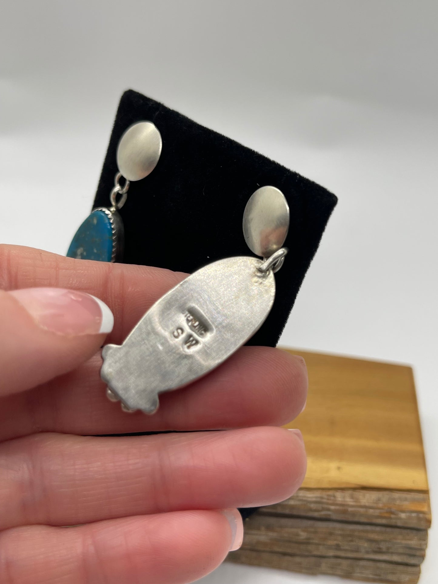 Turquoise Oval Post Dangle Earrings by Selina Warner, Navajo