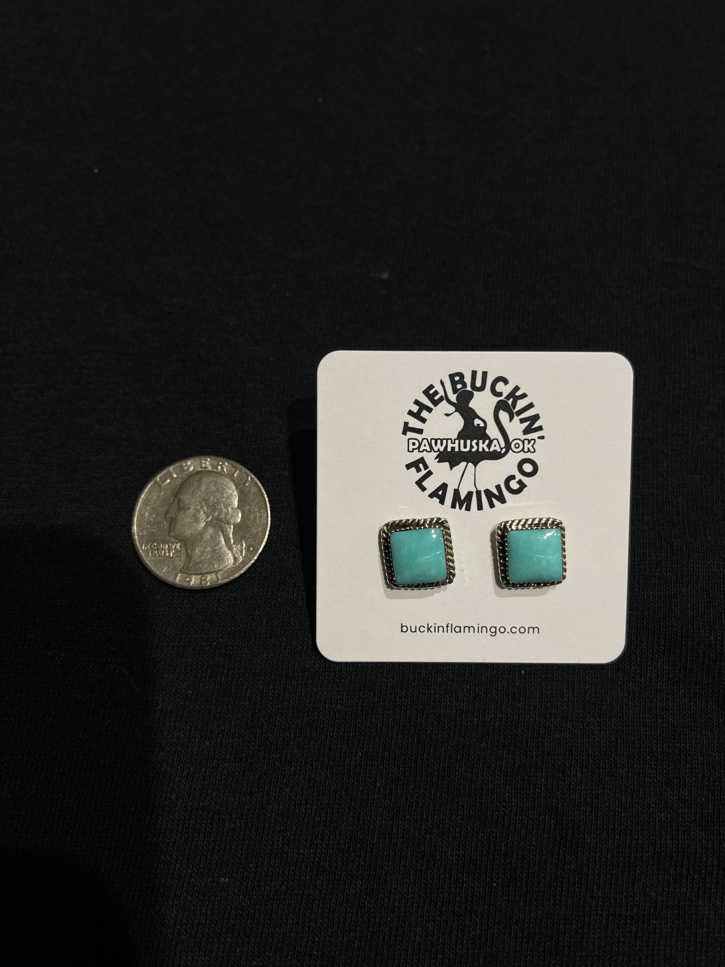 Kingman Turquoise Square Post Earrings by Shaun Clark, Navajo