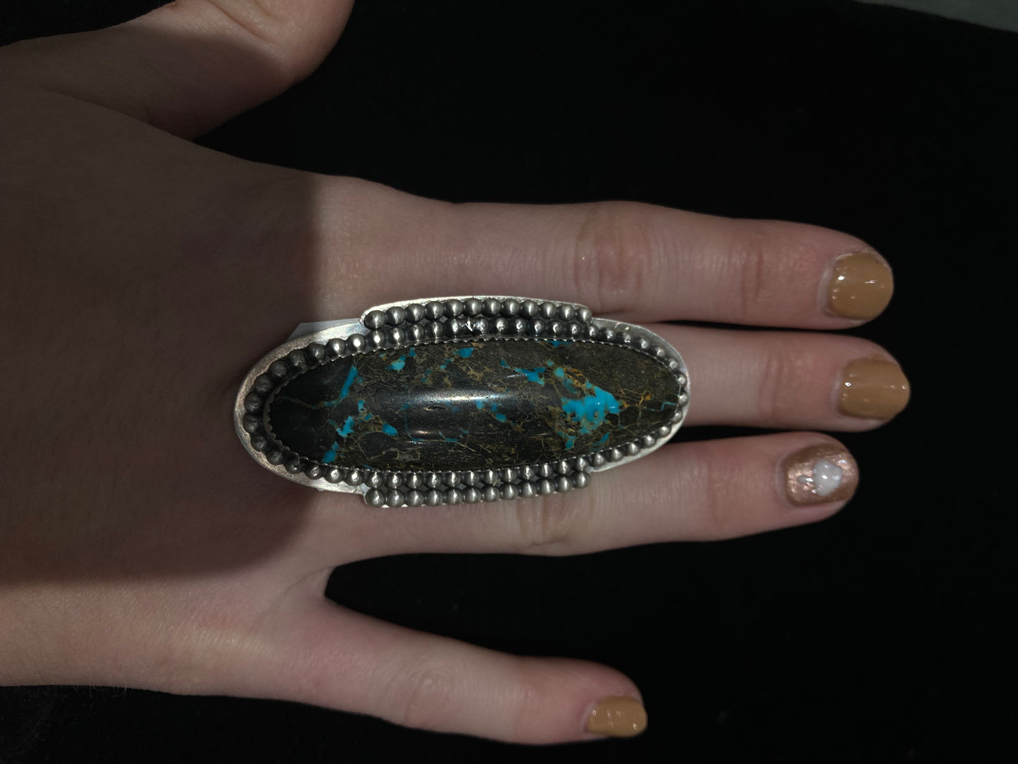 Adjustable Mantis Turquoise Oval Ring by Zia