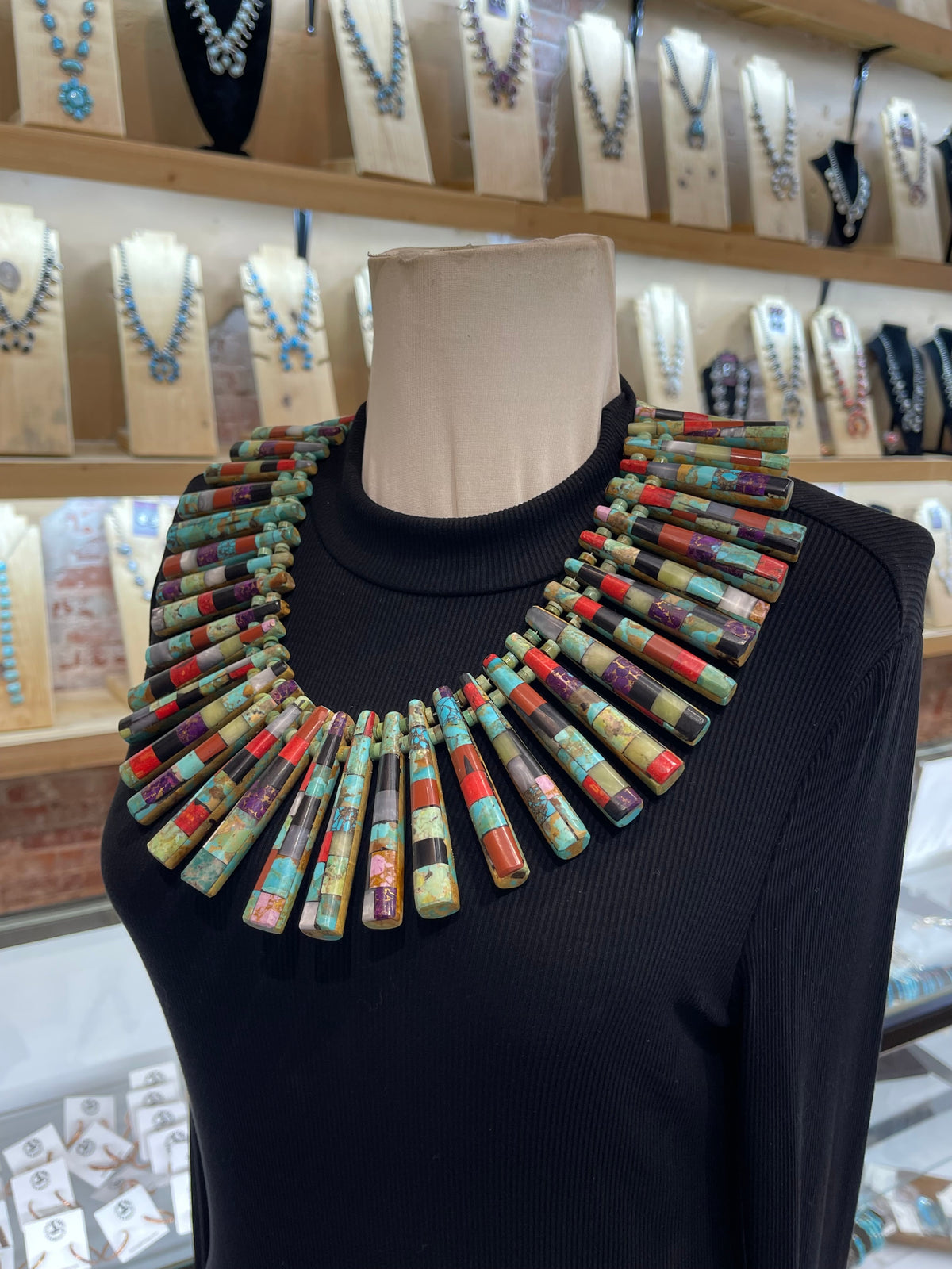 20" Multi Stone Inlay Reversible Turquoise “Cleopatra Necklace” by Jolene Bird, Santo Domingo