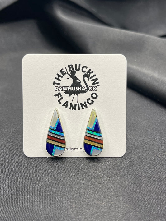 Opal & Multi-Stone Inlay Teardrop Earrings