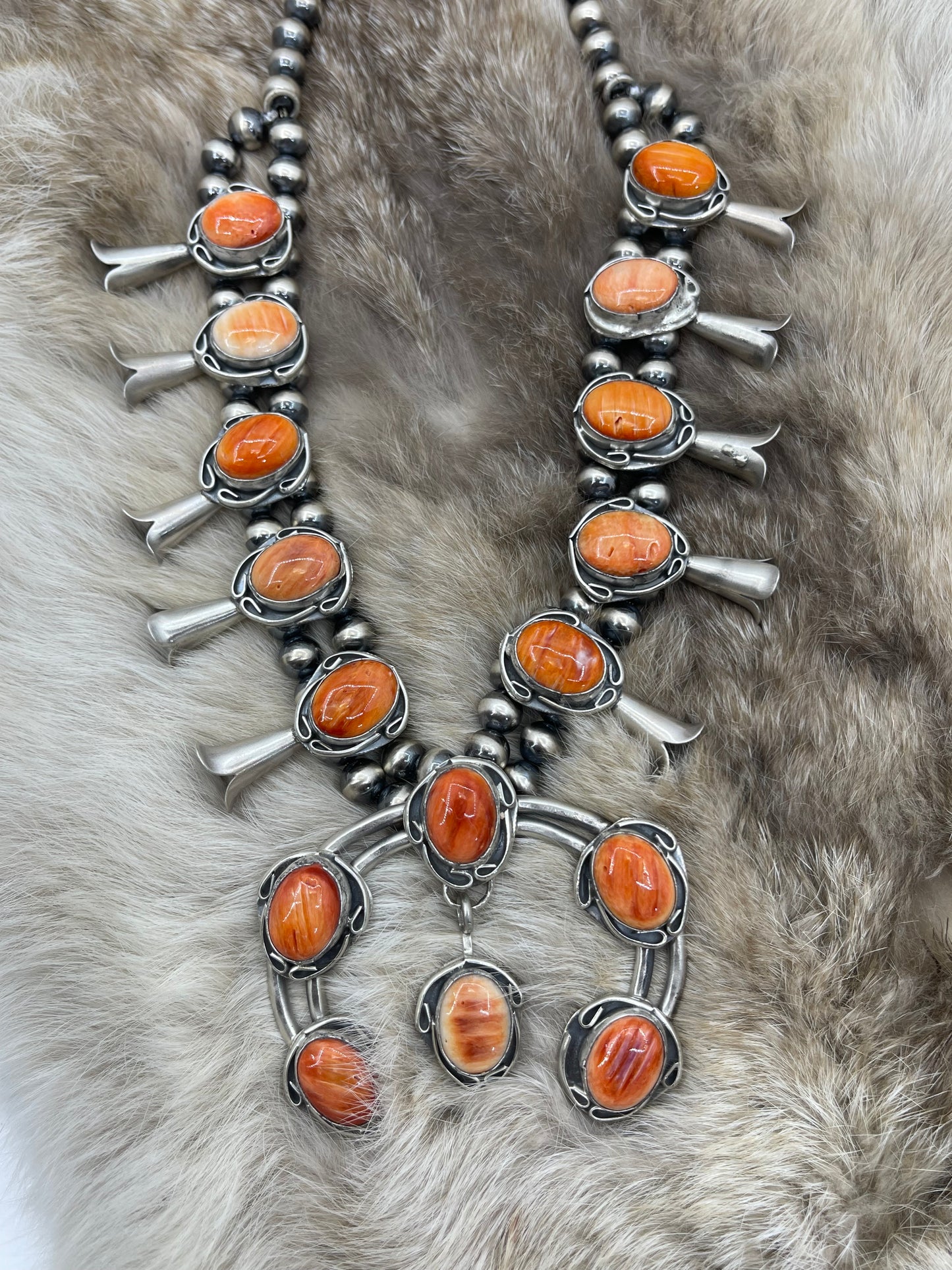 22" Orange Spiny Oyster Squash Blossom by Gilbert Nez, Navajo