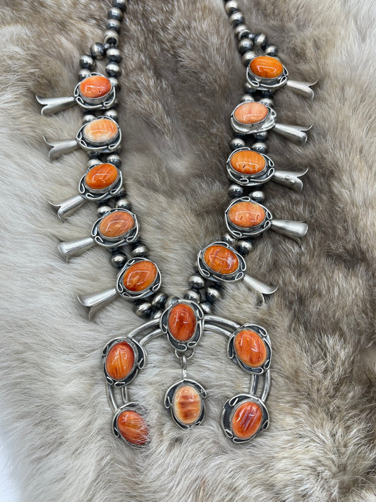22" Orange Spiny Oyster Squash Blossom by Gilbert Nez, Navajo