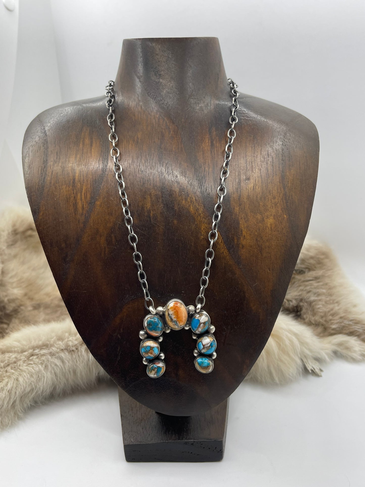 16" Orange Crush Naja Necklace by Augustine Largo, Navajo