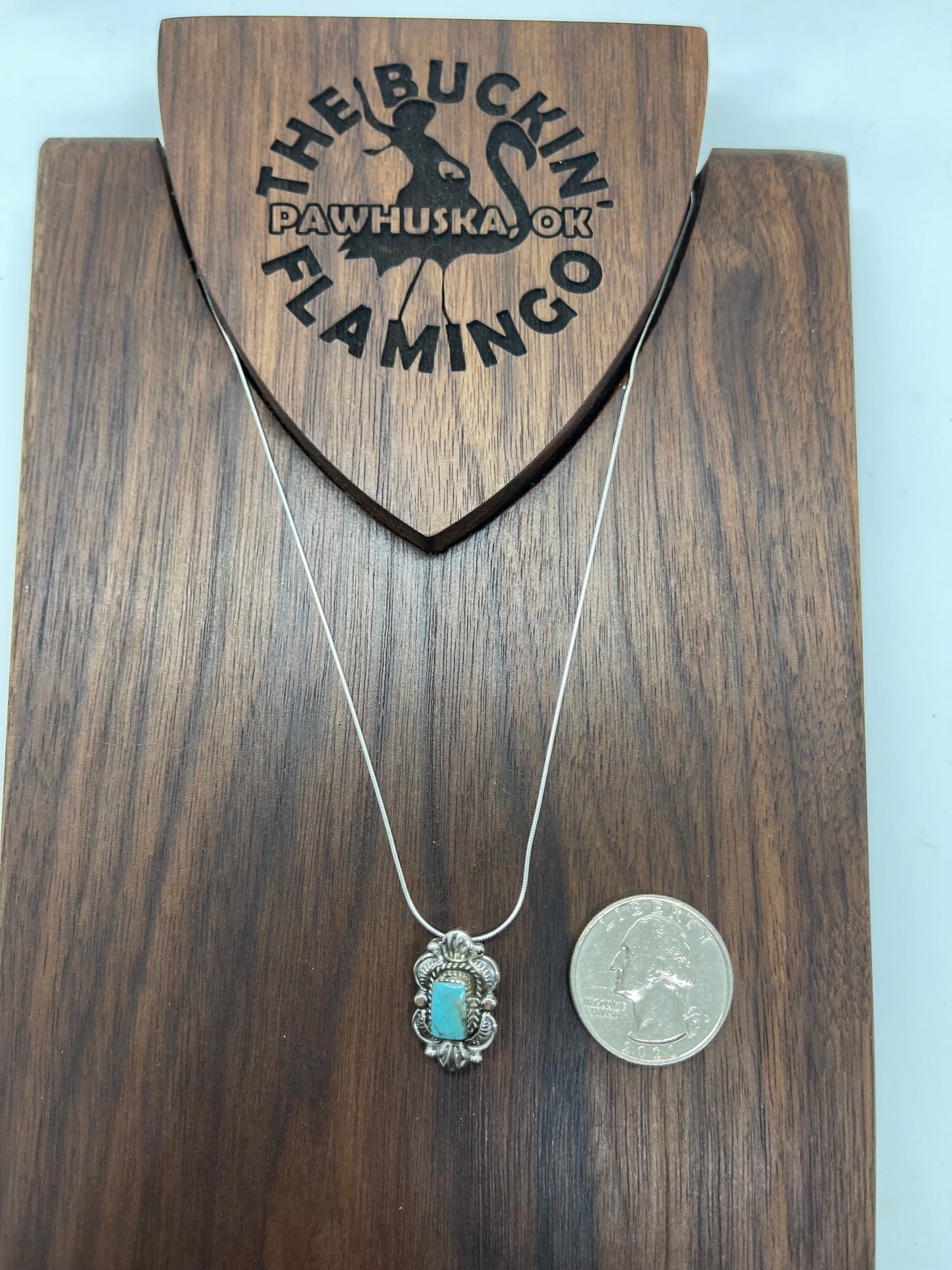 16" Kingman Turquoise Square Necklace by Sadie Jim, Navajo
