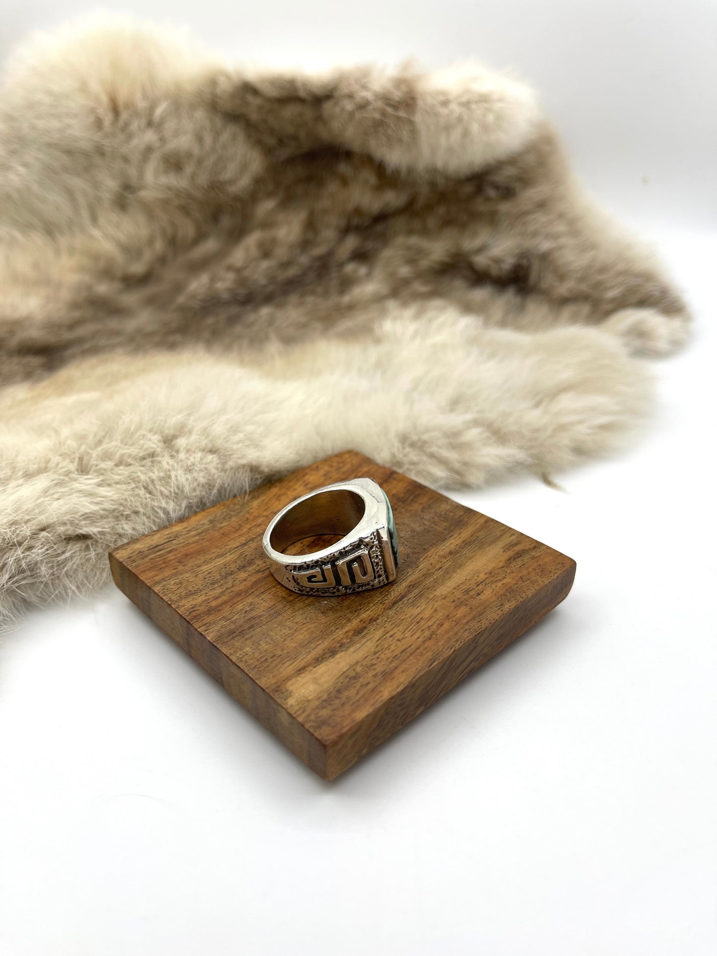 10.5 Turquoise Heavy Silver Ring by Bevis Tsadaisi, Zuni
