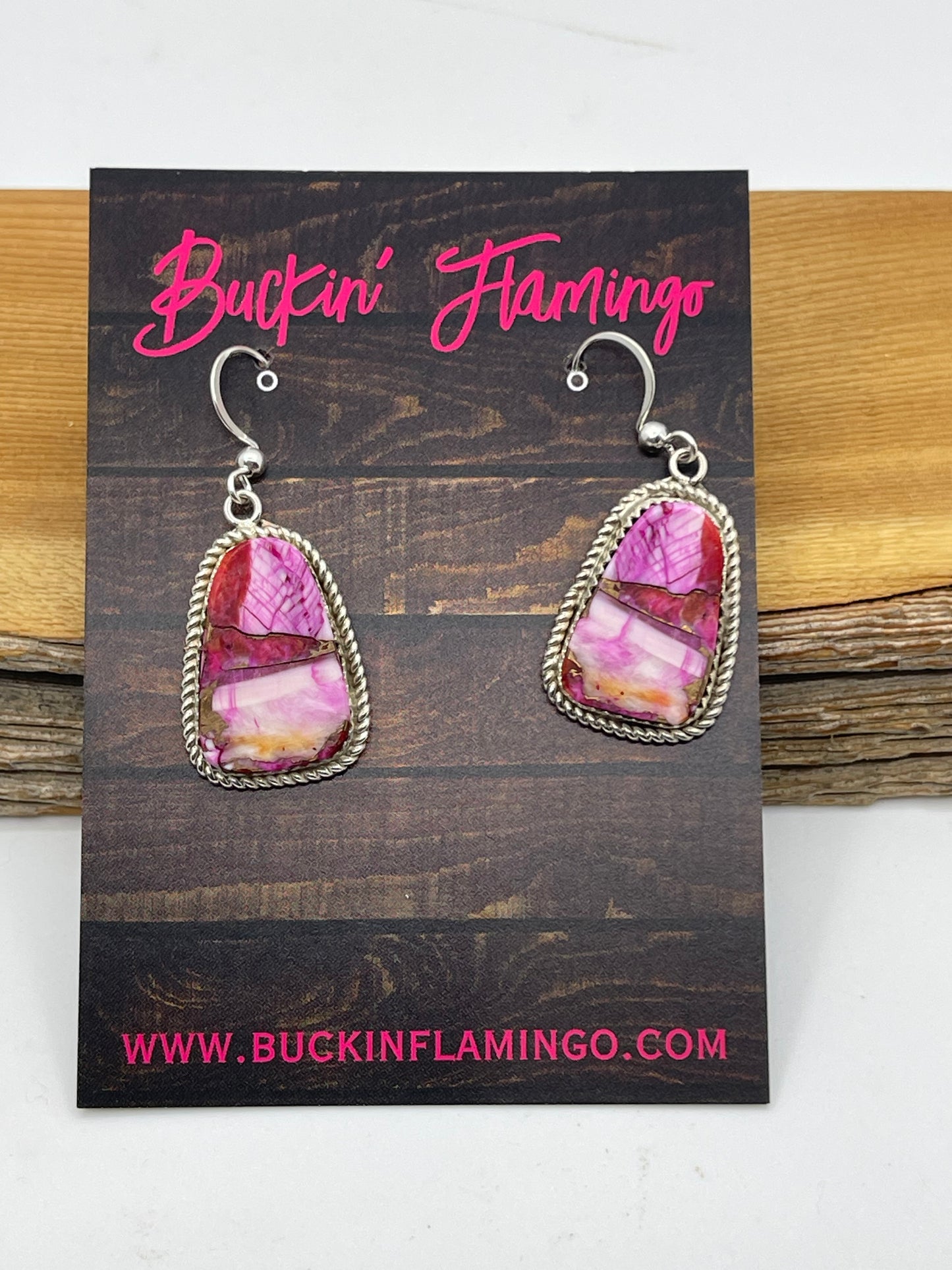 Orange and Pink Dahlia Dangle Earrings by Gabi Jim, Navajo