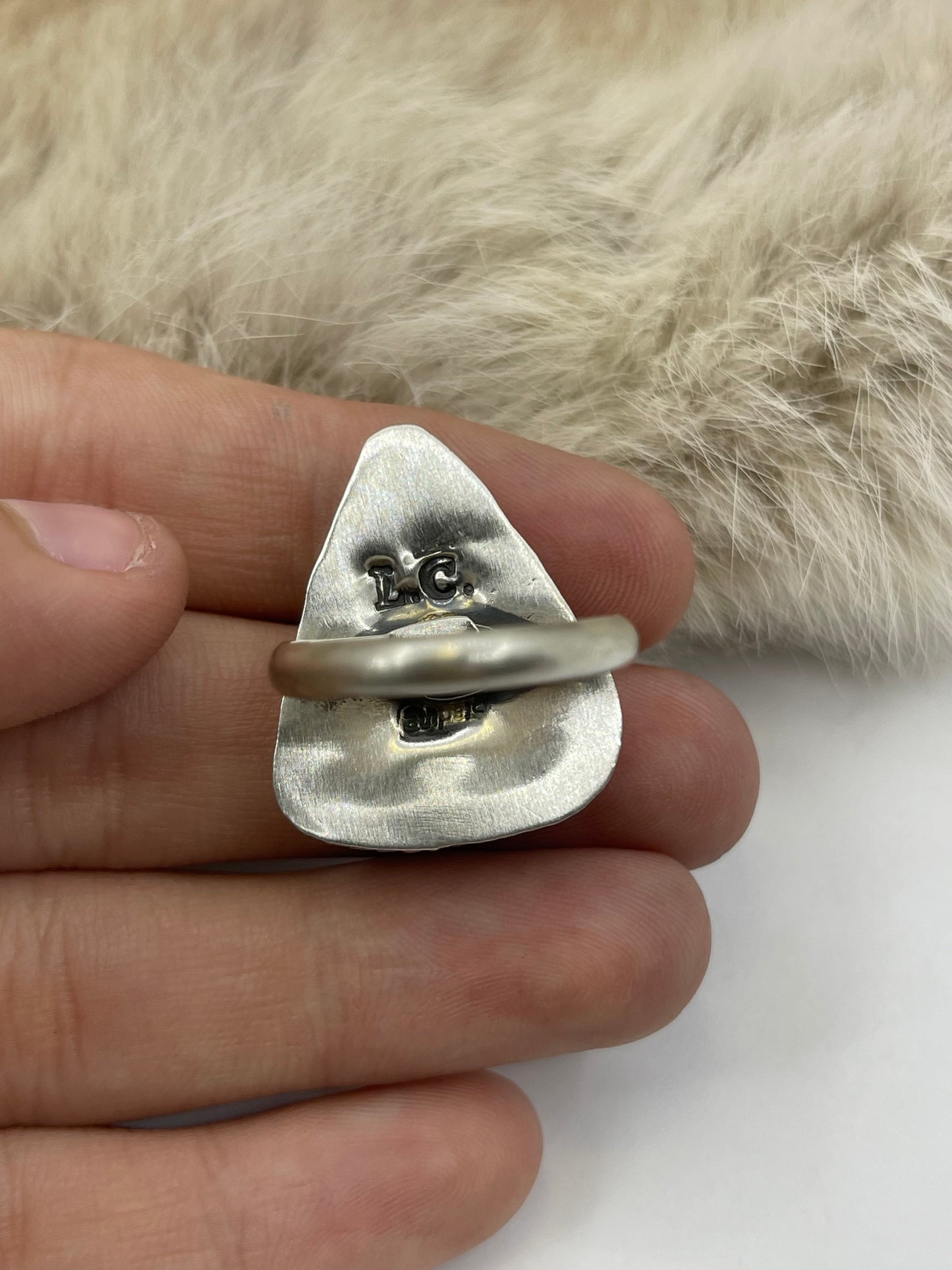 6.0-10.0 #8 Turquoise Adjustable Ring by Larson Chee, Navajo