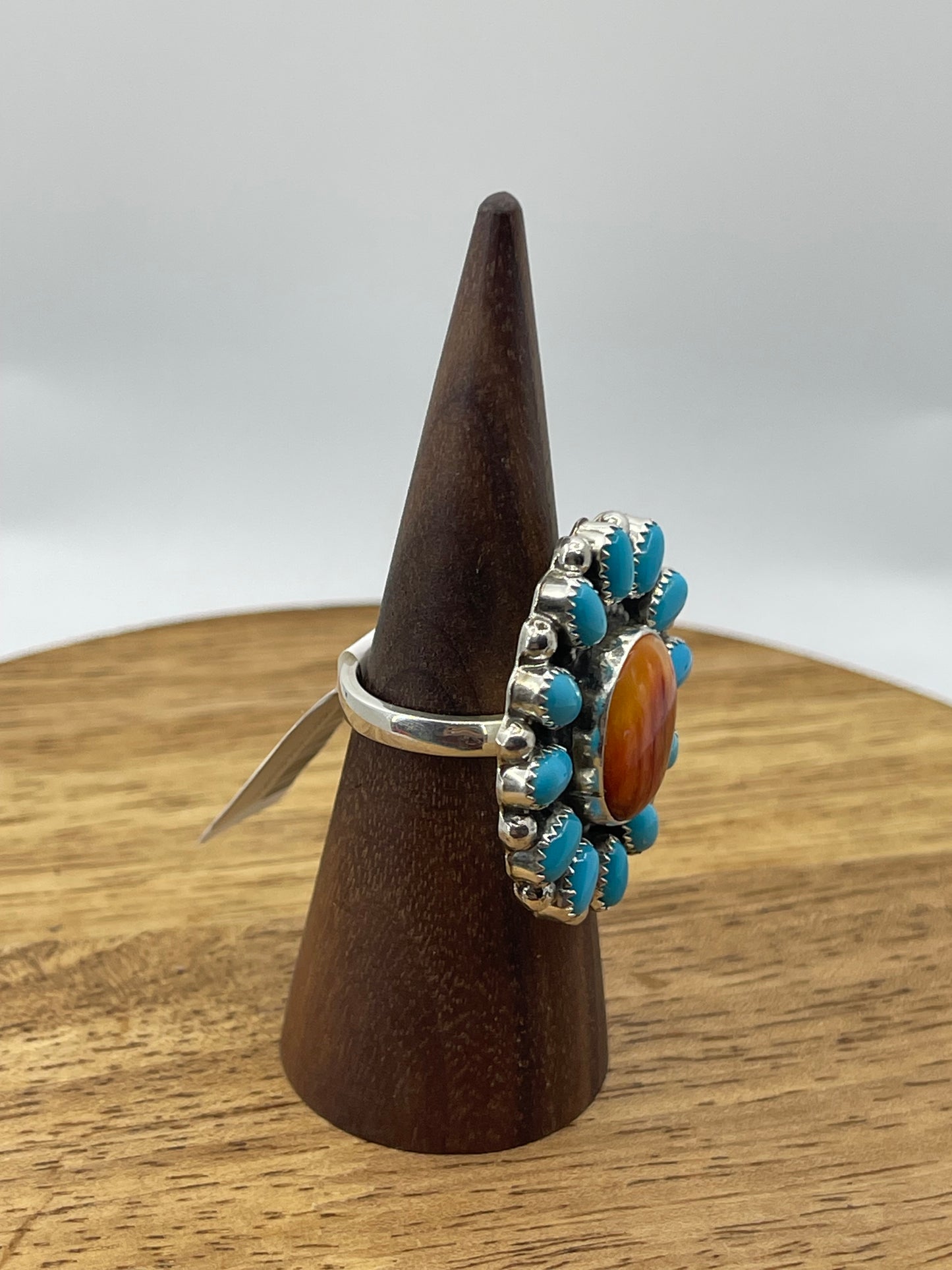 Adjustable Turquoise and Orange Spiny Cluster Ring