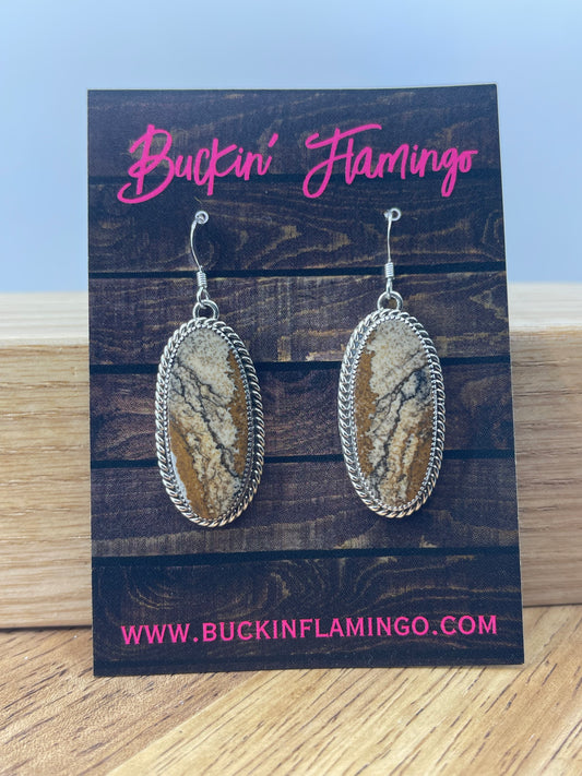 Sandstone Jasper Oval Dangle Earrings, Navajo