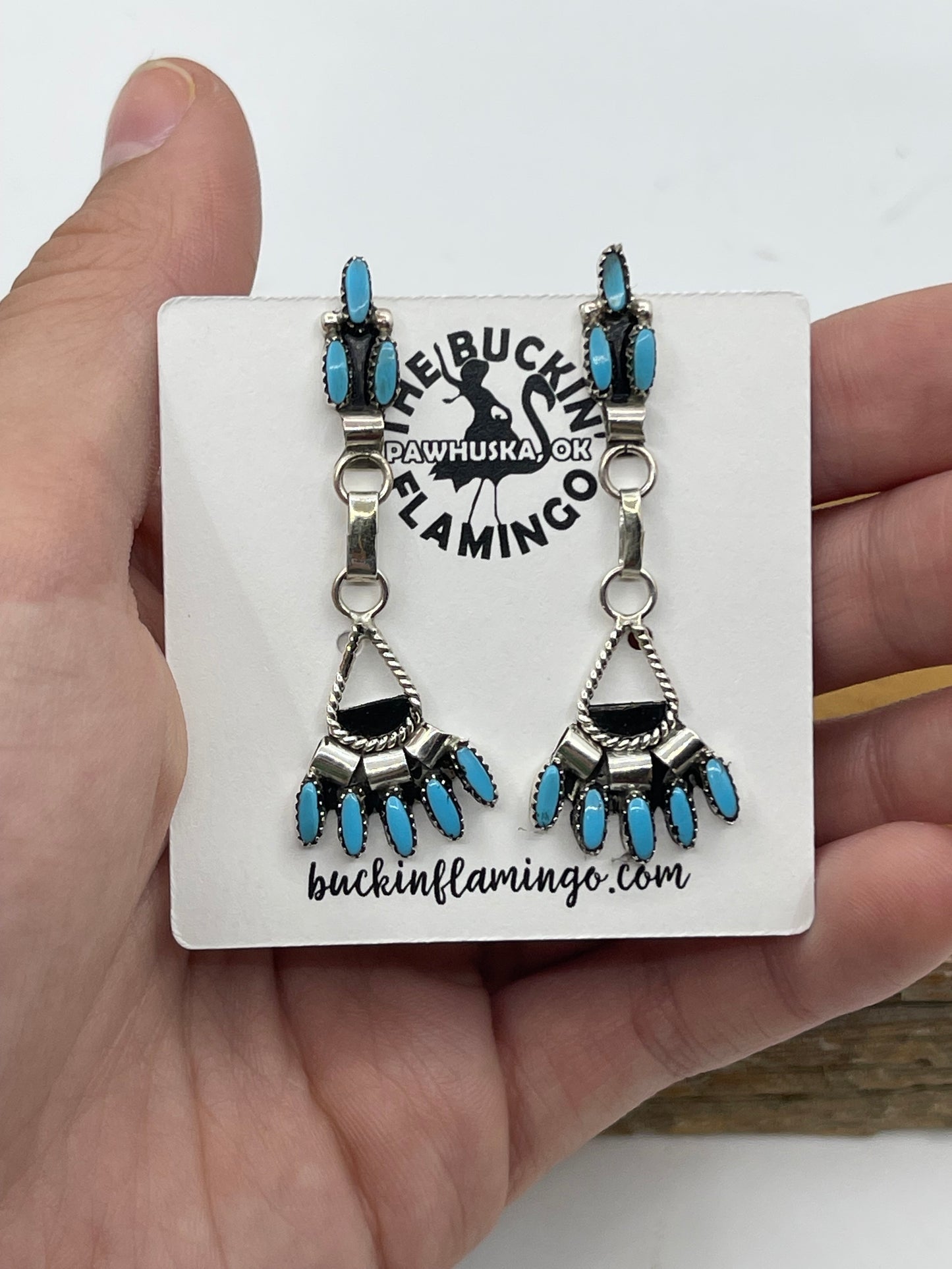 Sleeping Beauty Turquoise Post Dangle Earrings by Evonne Hustito, Zuni