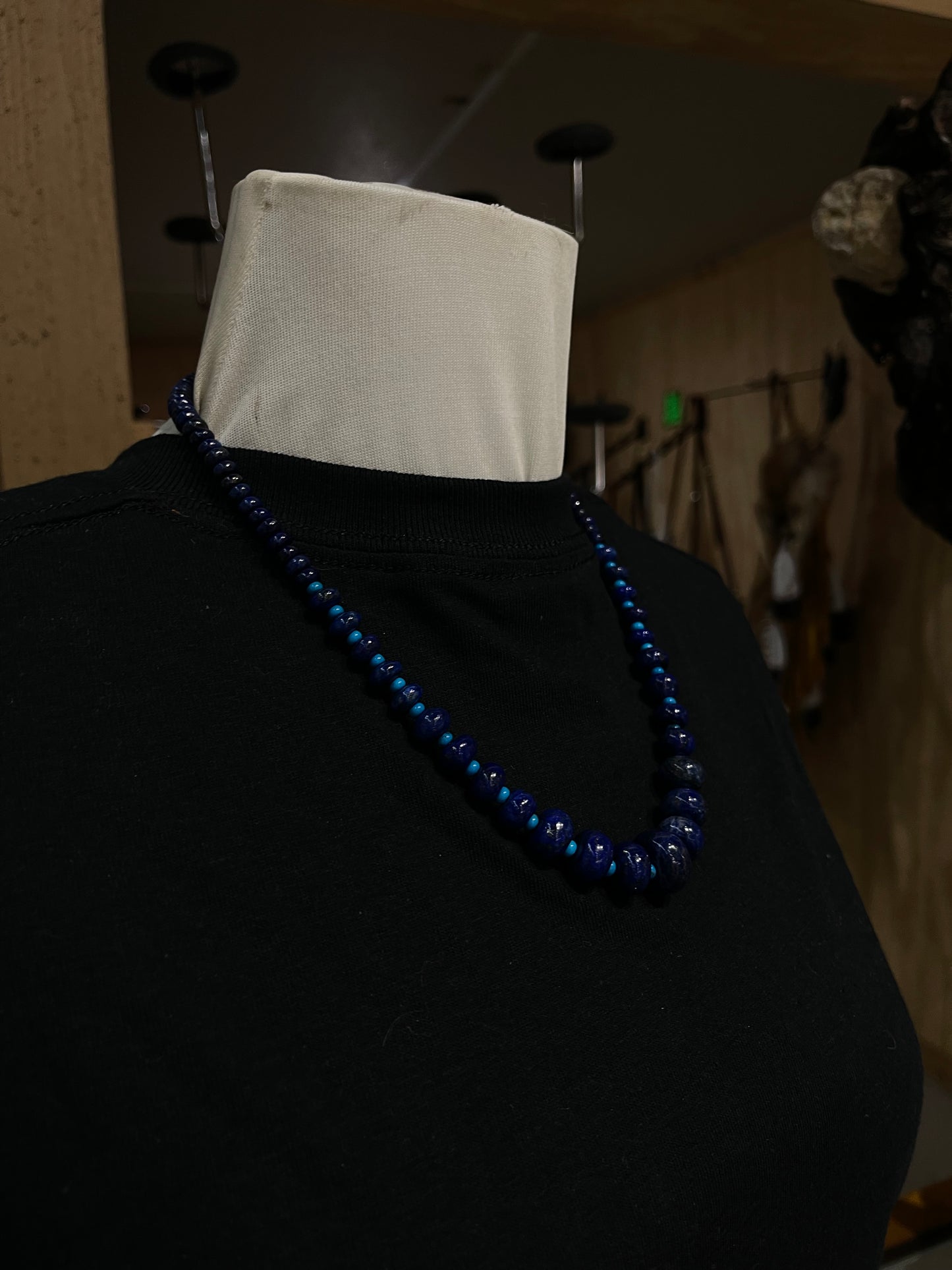 20" Graduated Lapis and Turquoise Stone Necklace