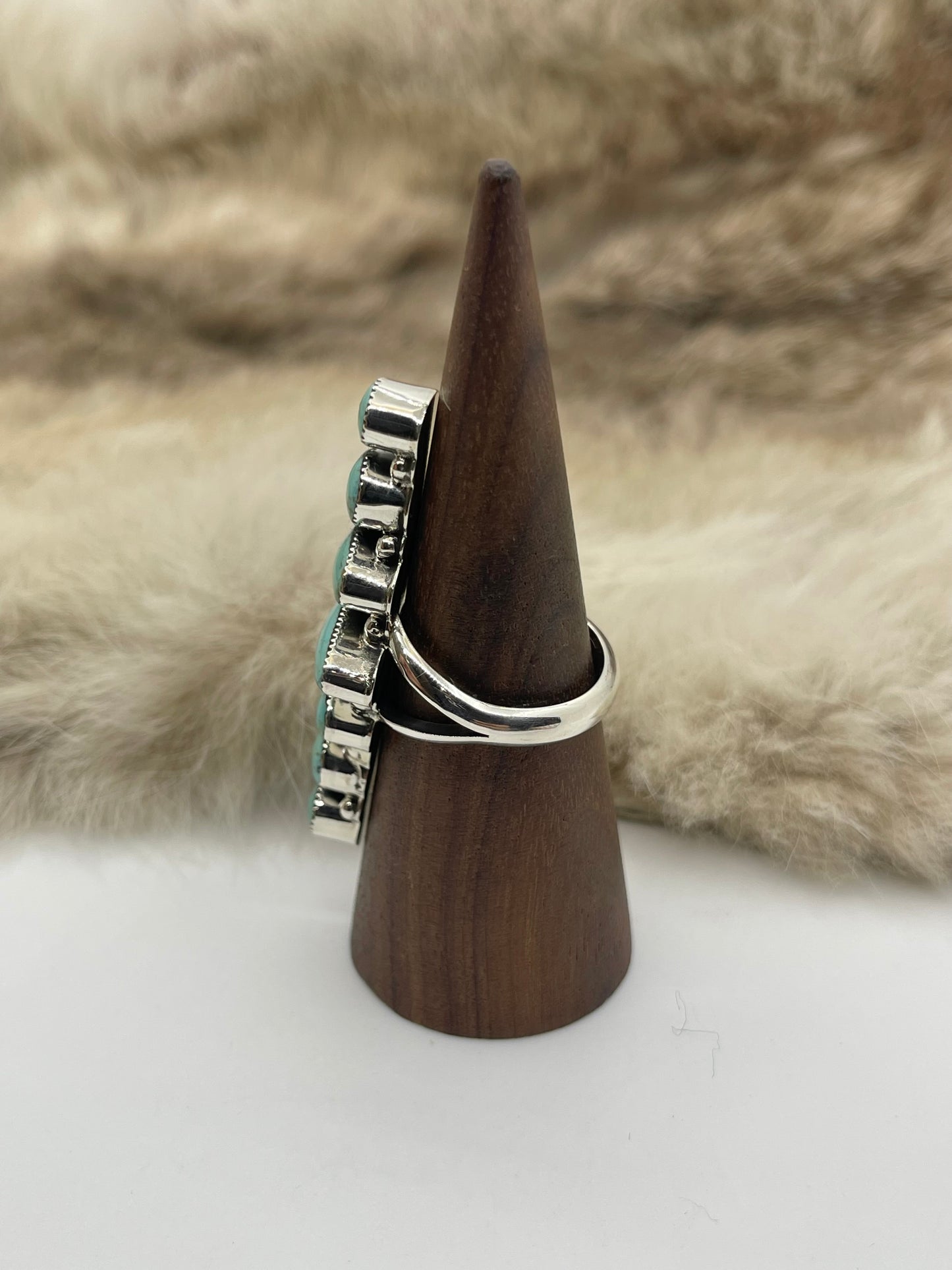 10.0 7 Stone Turquoise Ring by Loretta Delgarito, Navajo