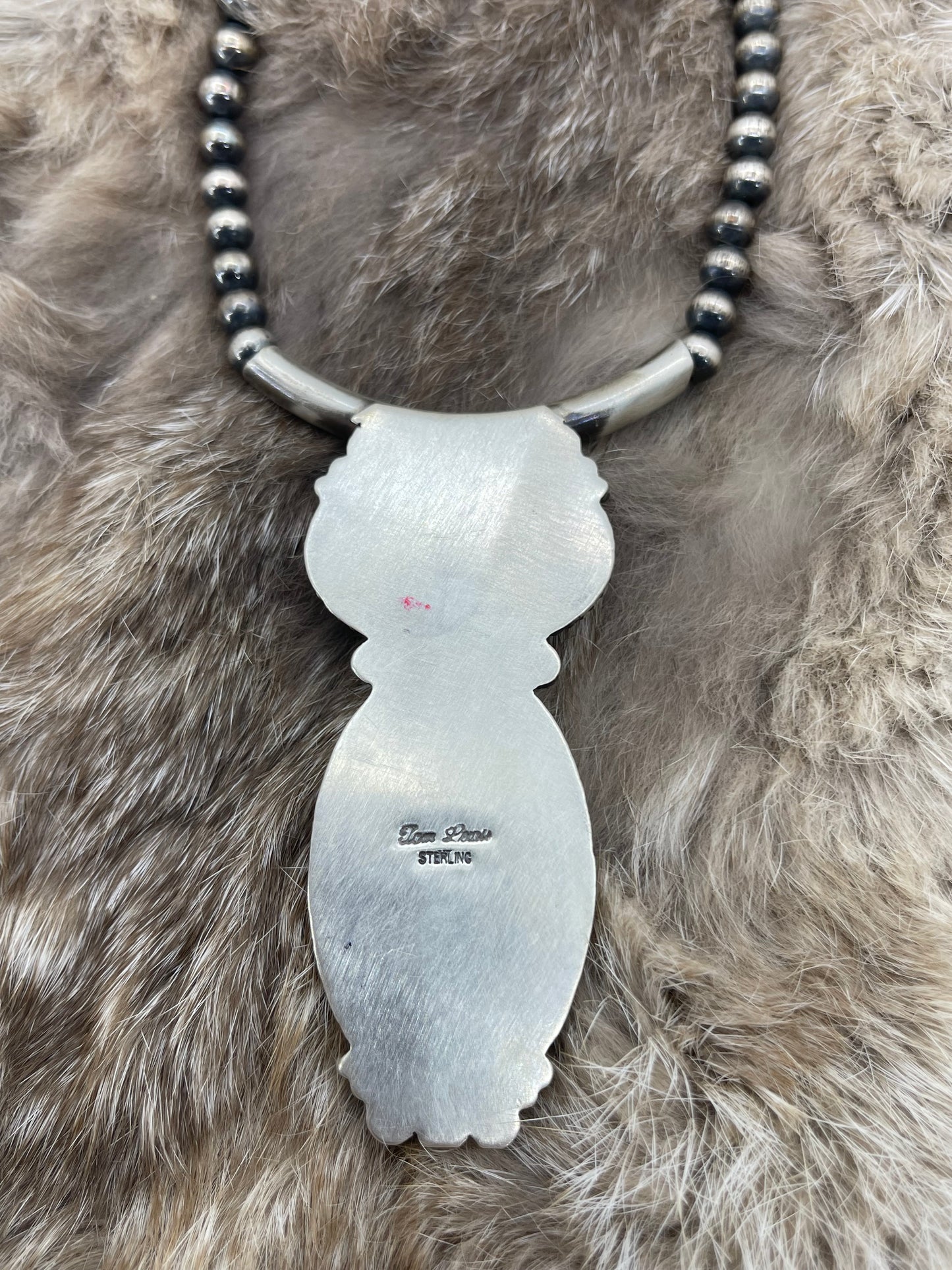 Palomino Turquoise 2 Stone Pendant on 18" 6mm Silver Pearls by Tom Lewis, Navajo