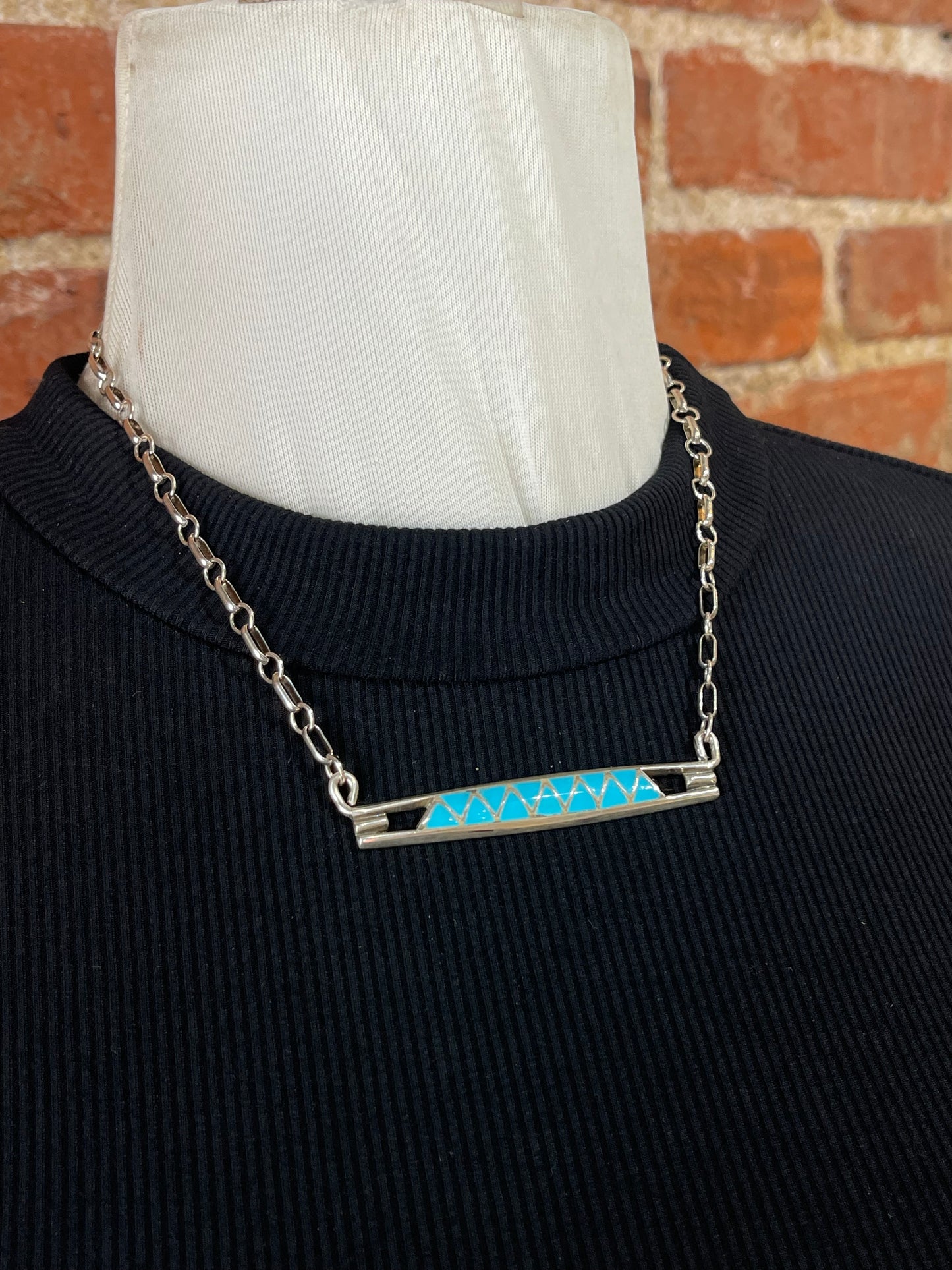 16" Zuni Inlay Bar Necklace by Leonard Koinoa, Zuni