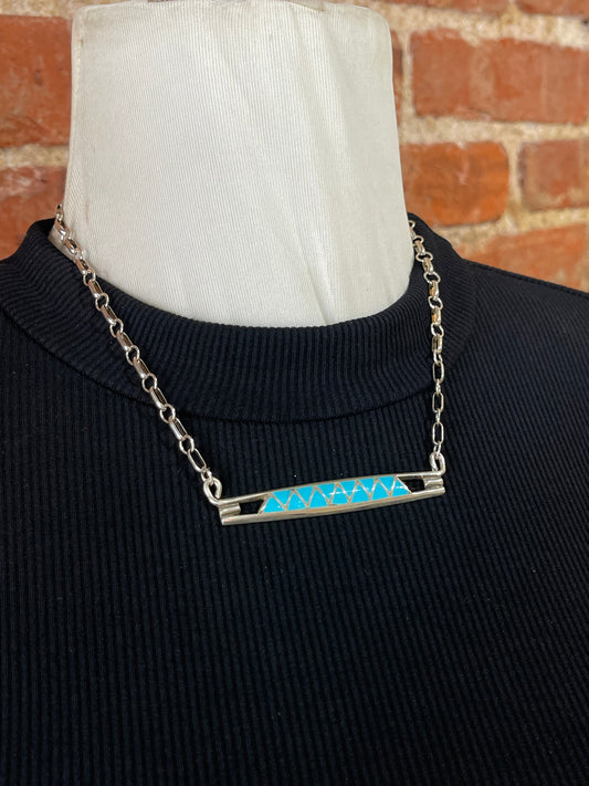 16" Zuni Inlay Bar Necklace by Leonard Koinoa, Zuni