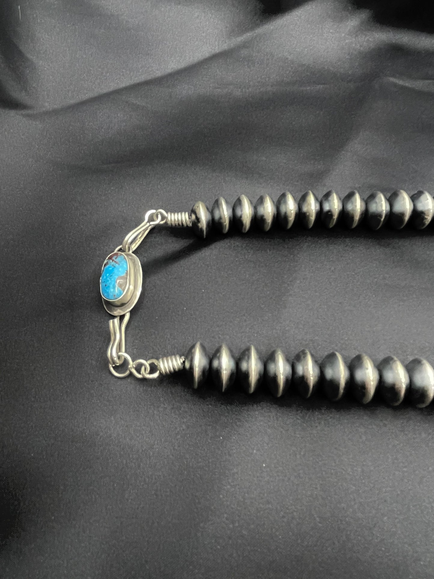 23” 14mm Handmade Navajo Pearls with Inlay Beads by Marie Jackson, Navajo