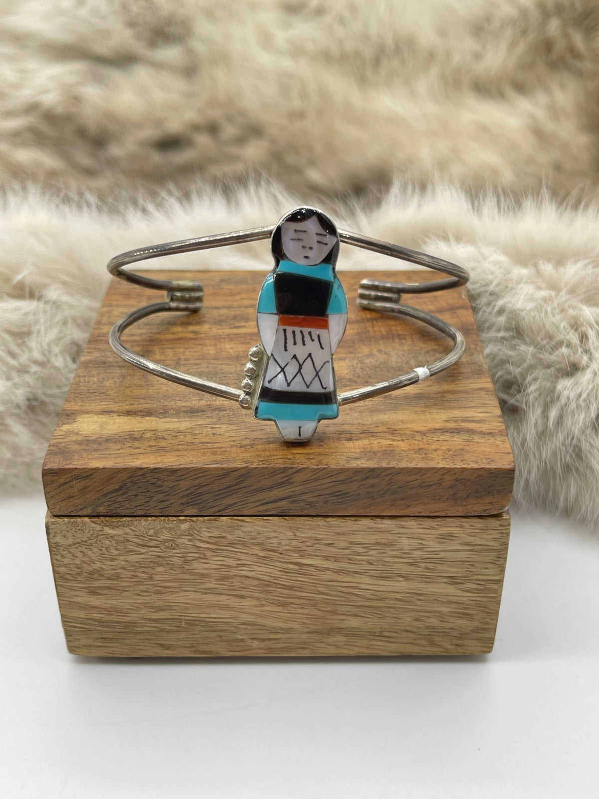 5.25”-6.75” Zuni Maiden Inlay Cuff by Joyce Wasserstein, Zuni